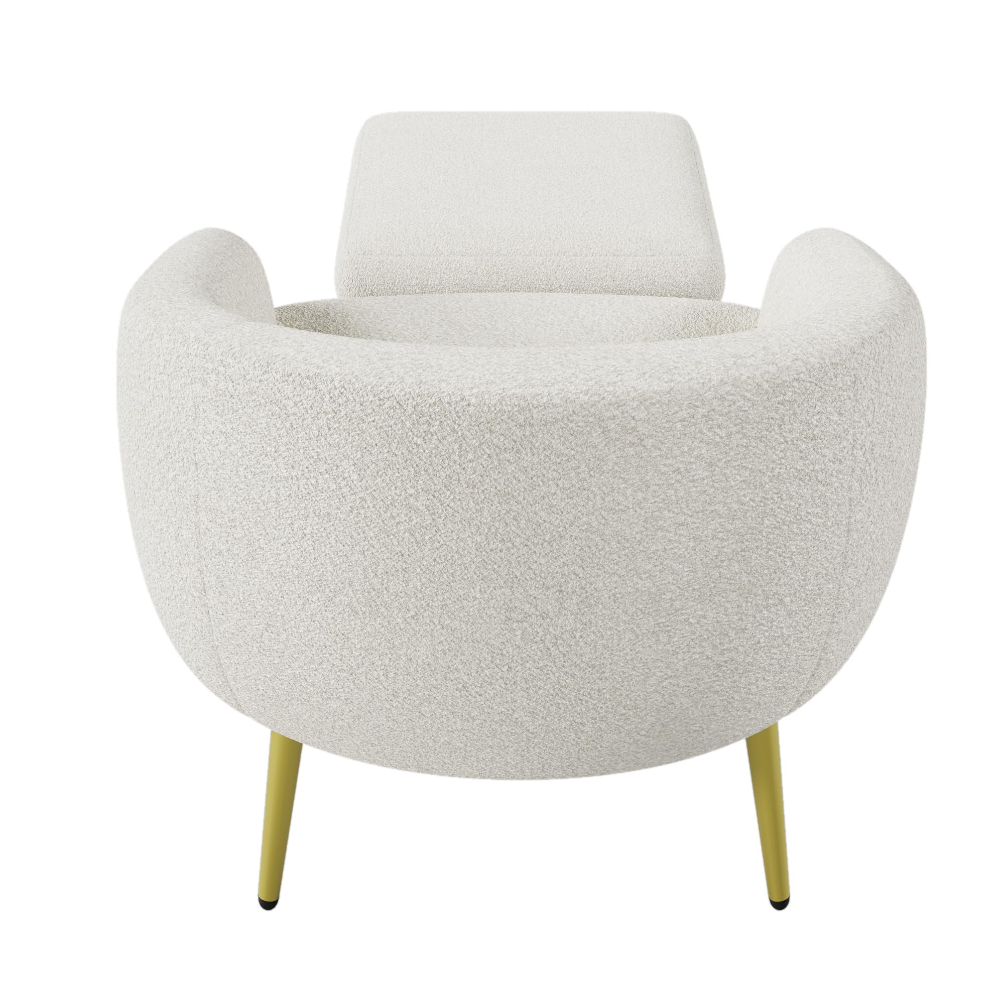 Silla tapizada Sherpa moderna con reposapiés, diseño ergonómico, patas doradas, confort lujoso (blanco)