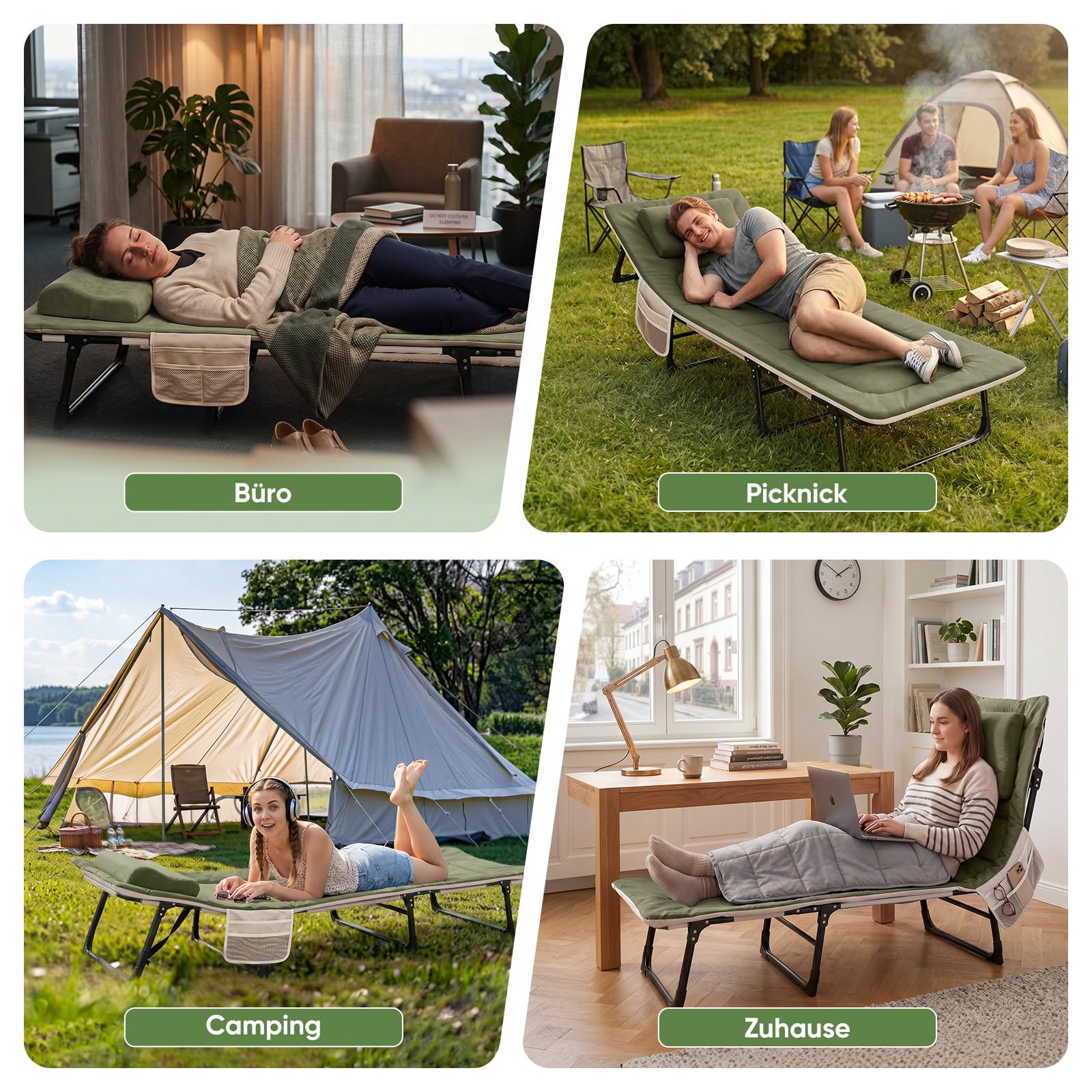 Sekey Campingbett Klappbett faltbar fГјr Erwachsene, Feldbett bis 200 kg belastbar mit Kissen, Reisebett GГӨstebett fГјr Camping, Festival, BГјro, Garten und Wohnmobil - DunkelgrГјn