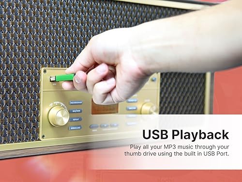 Miniatura 7 de Victor VWRP-5000 Monument - Tocadiscos Bluetooth 8 en 1 con reproductor de discos de vinilo de 3 velocidades, cassette, reproductor de CD, radio