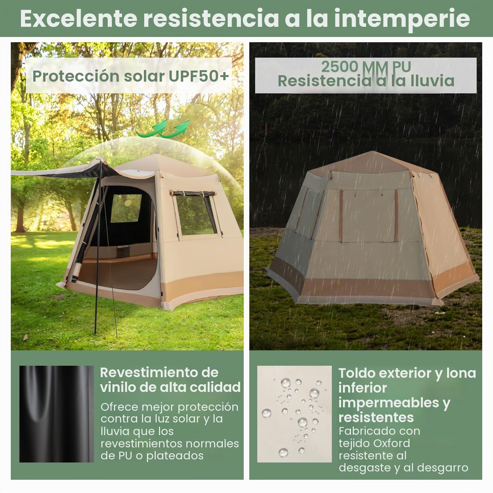 GOPLUS Tienda de campaña impermeable para 4-6 personas, tienda automática con columna de agua de 2500 mm, tienda de campaña con toldo, bolsa, 2 entradas y 4 ventanas, tienda instantánea para viajes y