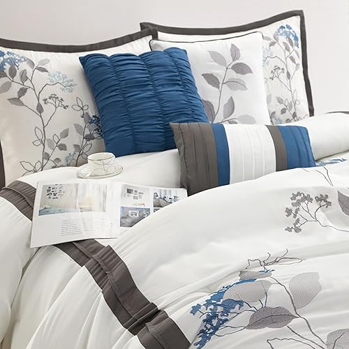 Miniatura 3 de Grand Avenue Juego de edredón blanco tamaño King, 7 piezas, juego de ropa de cama prémium para todas las estaciones, fundas de almohada, falda de