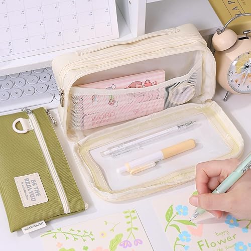 Miniatura 5 de Estuche para lápices, 2 en 1, de gran capacidad, con cremallera duradera, bonita bolsa para lápices para niñas, adolescentes y mujeres, organizador