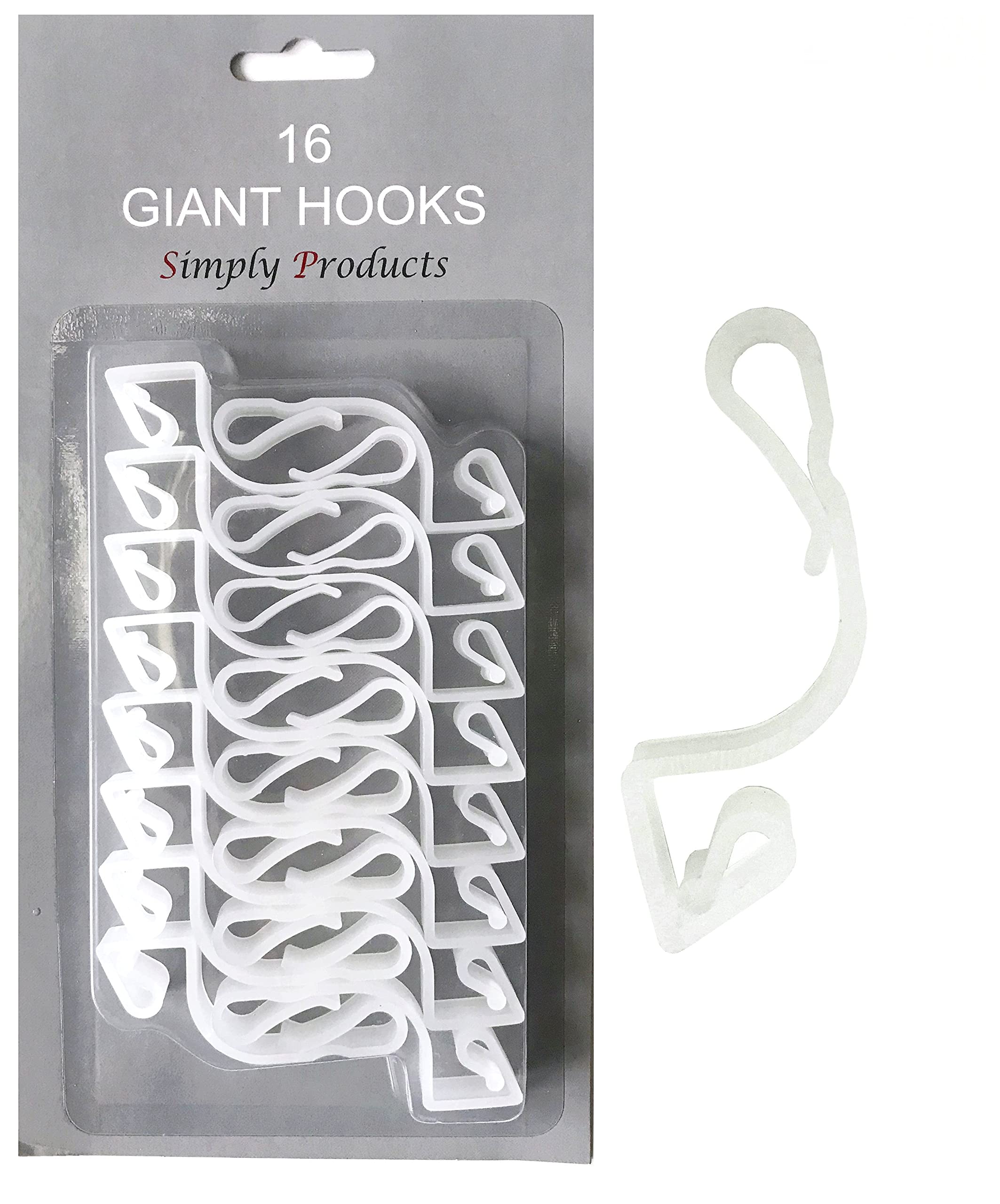 Simply Products Clear 16 Giant Christmas Gutter Hooks Weatherproof Plastic For Hanging Outdoor Christmas String Lights, Fairy Lights Or Rope Lights Gutter Clips - (Clear)