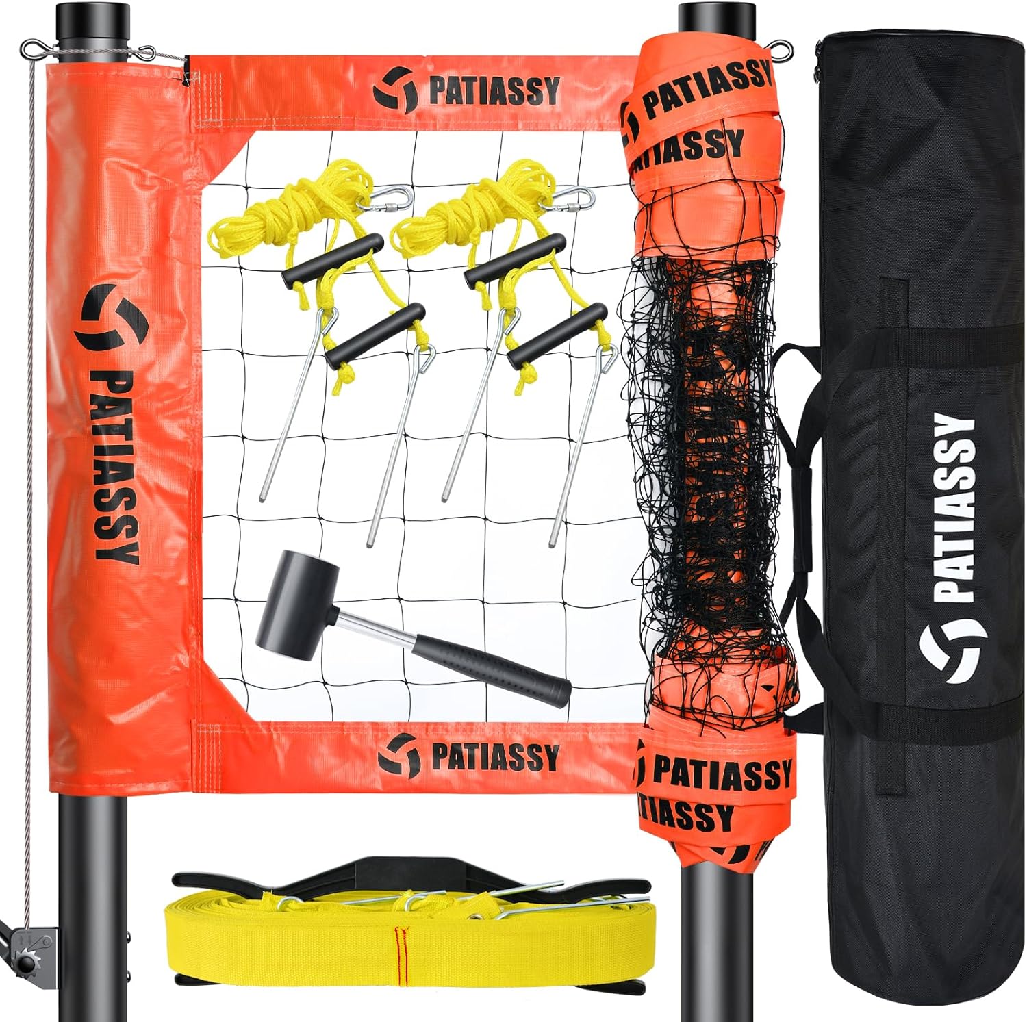 Professional Volleyball Net for Backyard with Adjustable Aluminum Poles and Steel Wire Rope Heavy Duty Outdoor Portable Volleyball Set with Anti-Sag Winch System and 2 Inch Boundary Line