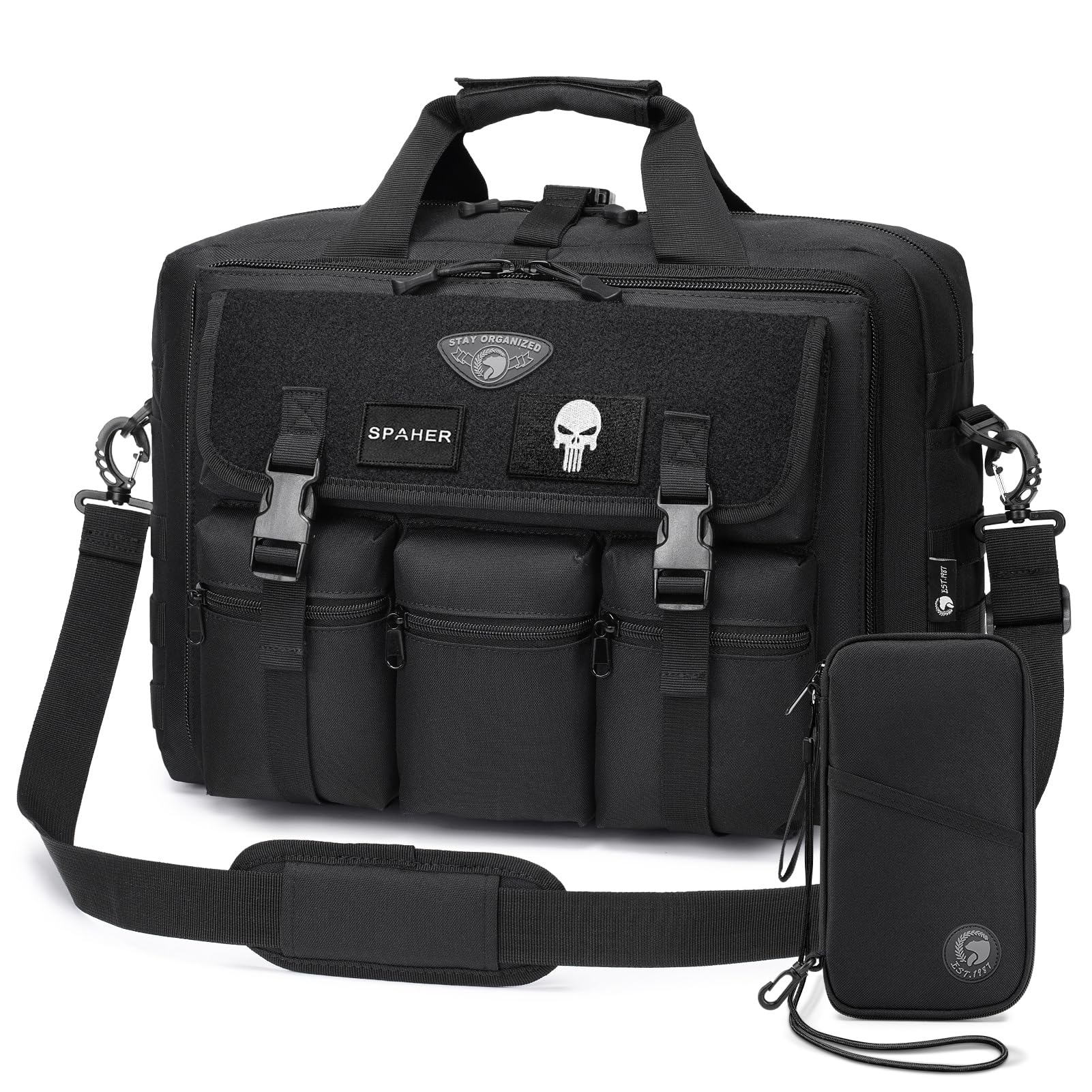 SPAHER Teczka Męska Torba na Laptopa 17,3 Cala Torba do Pracy Biznesowa Taktyczna Wodoodporny Komputer Biurowy Torba Wojskowa Męska Messenger Bag dla Mężczyzn z Regulowanym Paskiem