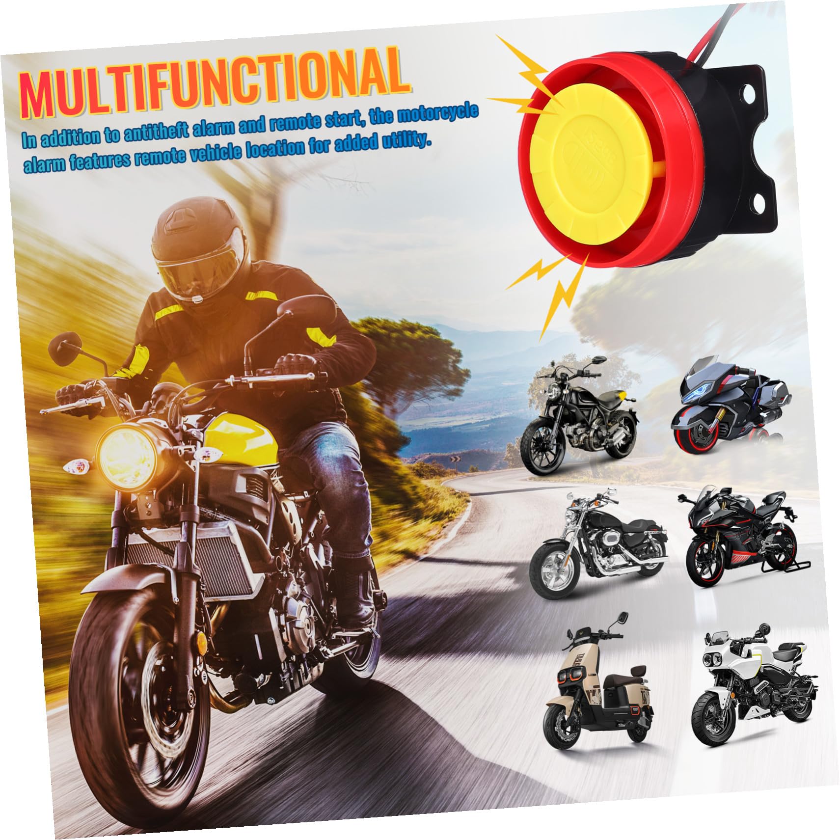 Allarme Antifurto per Veicoli a Due Ruote 315mhz con Avvio Remoto Nero | Abs, Batteria Inclusa, Telecomando in Dotazione, Dispositivo per Scooter e Motocicletta