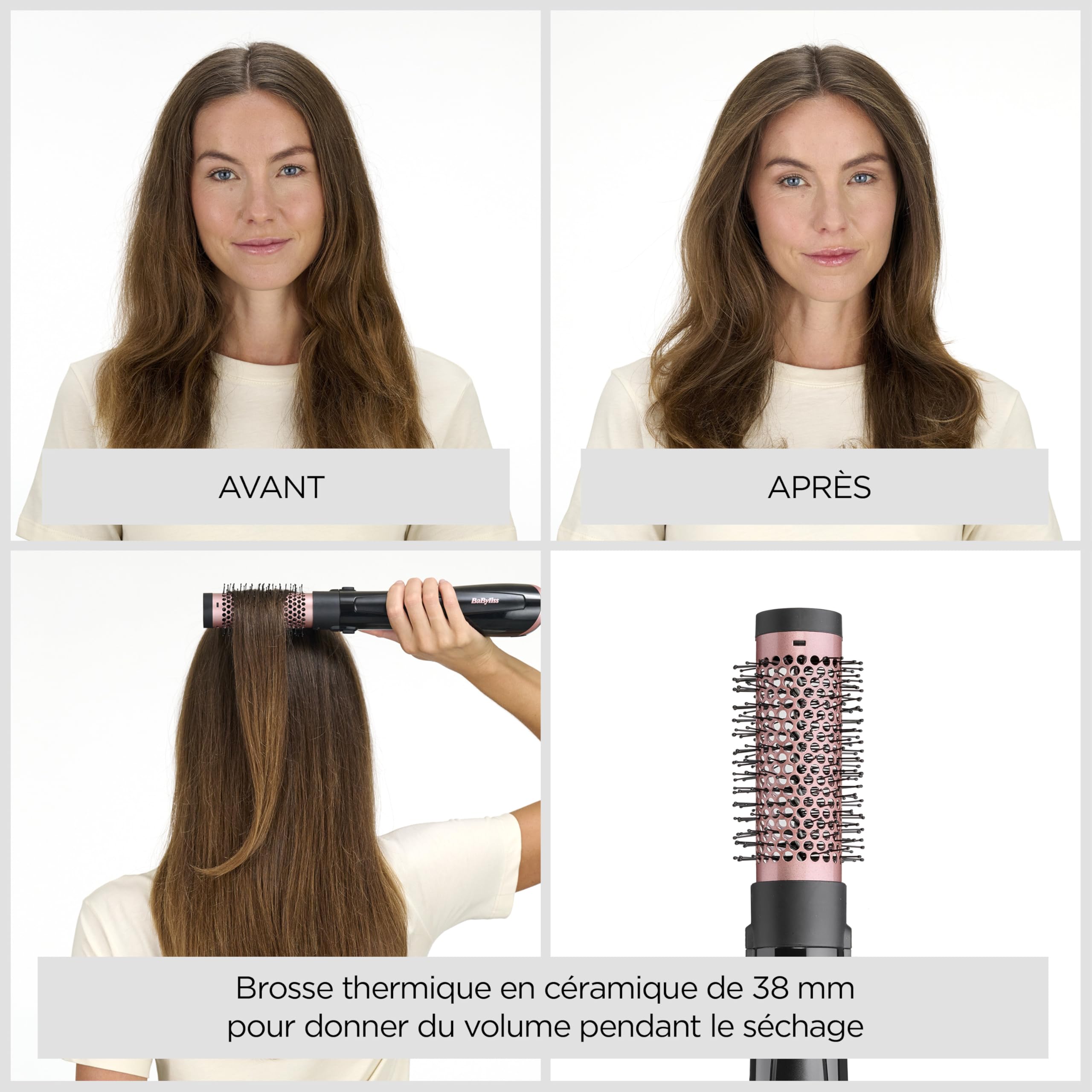BaByliss Brosse soufflante Perfect Finish - 3 accessoires pour lisser, créer du volume et mettre en forme - 2 réglages de chaleur +Bouton Air Froid - Technologie ionique anti- frisottis - AS126E