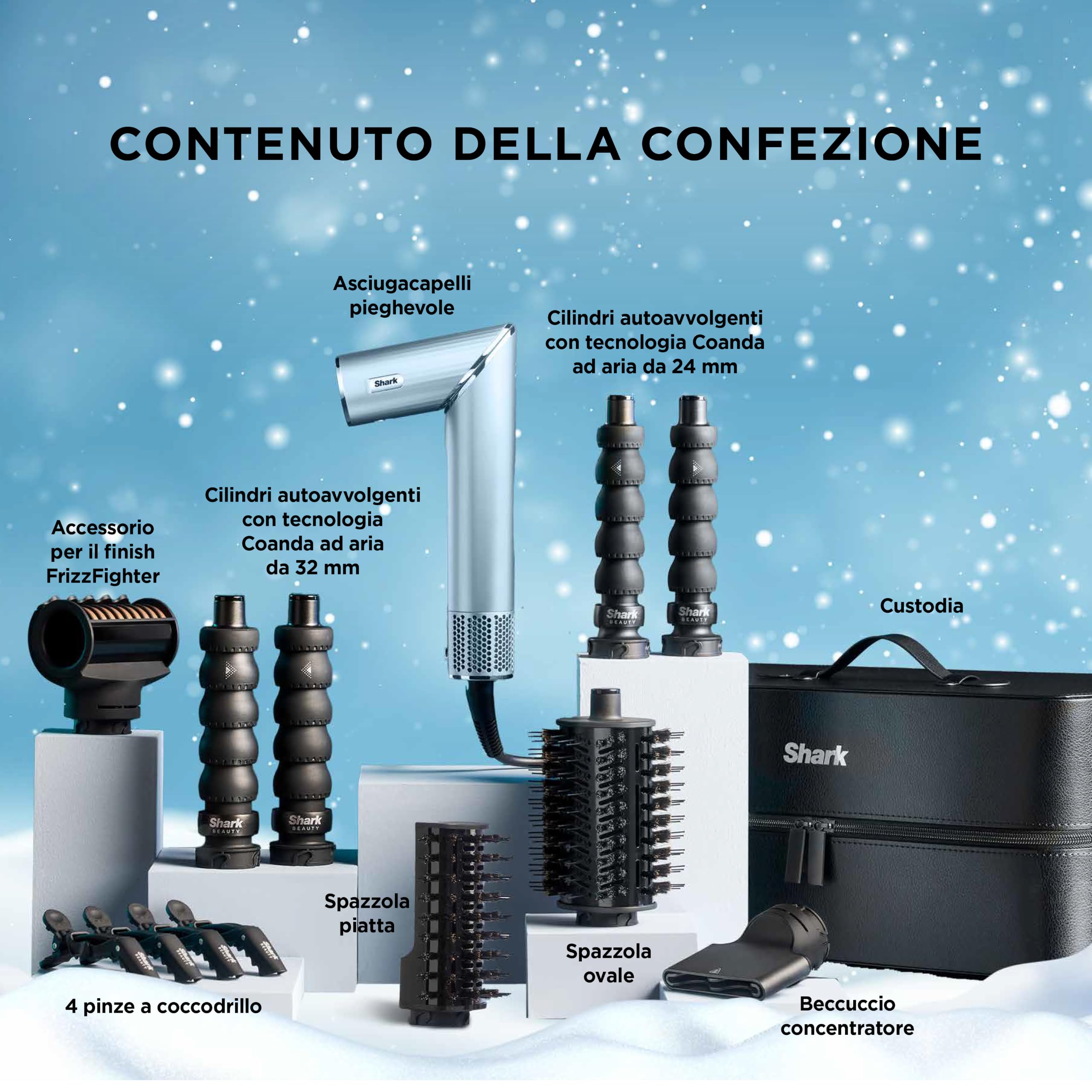 Shark FlexStyle, Styler e Asciugacapelli 6in1, Limited Edition Blu Ghiaccio | Phon Arricciacapelli, Lisciante, Volumizzante, Diffusore, Concentratore Evita Danni da Calore, Modello HD476WHEU