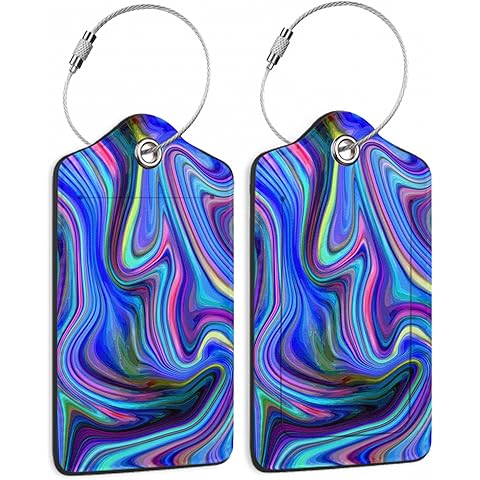 Luggage Tags Set of 2 Colorful Abstract Marble Leather Suitcase Tags with Stainless...
