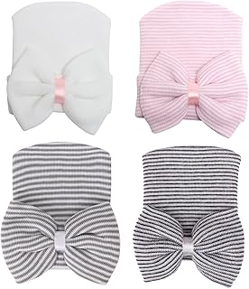 DRESHOW BQUBO Newborn Hospital Hat Infant Baby Hat Cap with Big Bow Soft Cute Knot Nursery Beanie