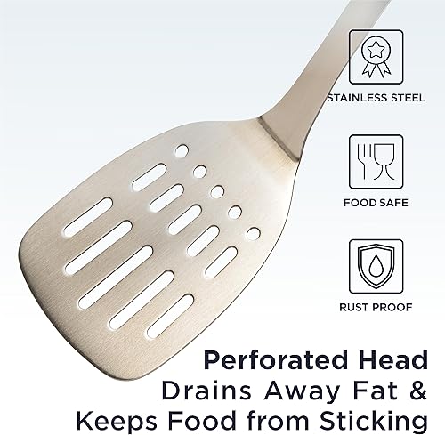 Miniatura 7 de Deiss PRO - Espátula para parrilla de cocina de acero inoxidable resistente, espátula de metal de 14.4 pulgadas para cocinar, espátula para asar,