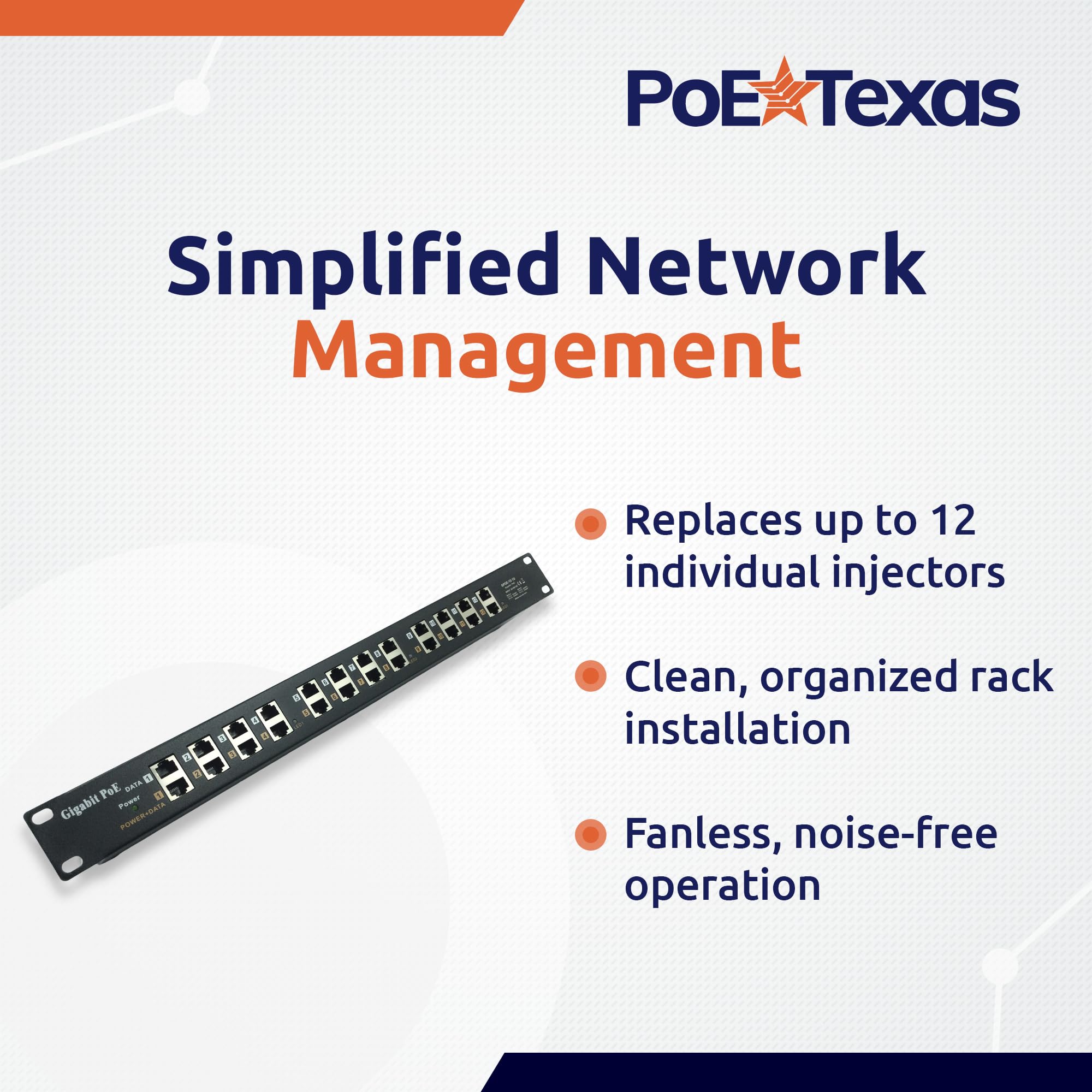 PoE Texas GPOE-12AB-48v60w | Injecteur Gigabit passif 12 ports d'alimentation par Ethernet PoE avec 48 V 60 W pour appareils 802.3af