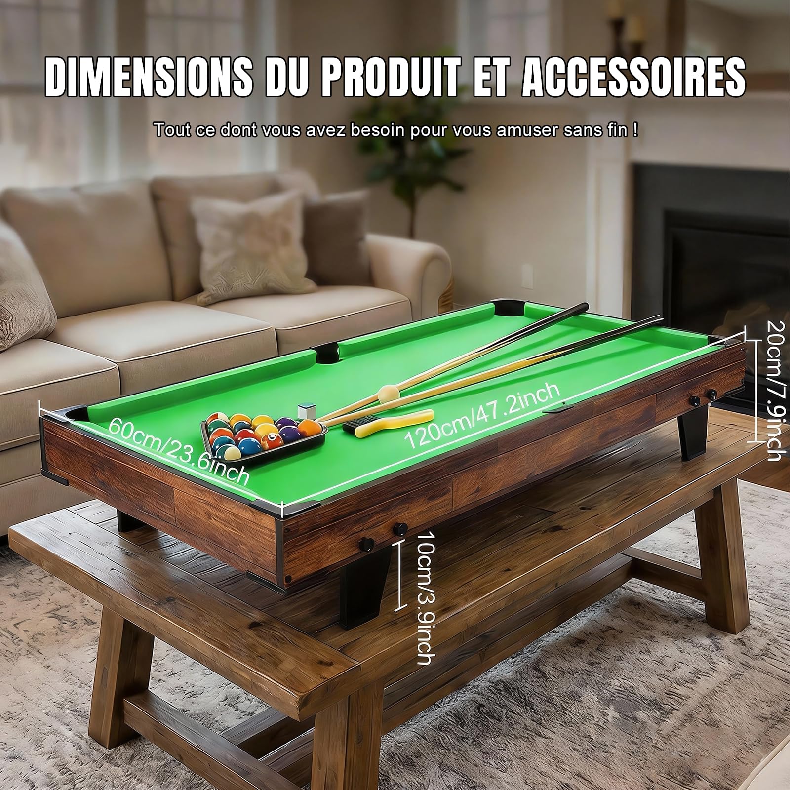hotsizz Mini Billardtisch, Maße 120 × 60 × 20 cm, Billard Tisch für Erwachsene und Kinder, inklusive kompletten Zubehörs