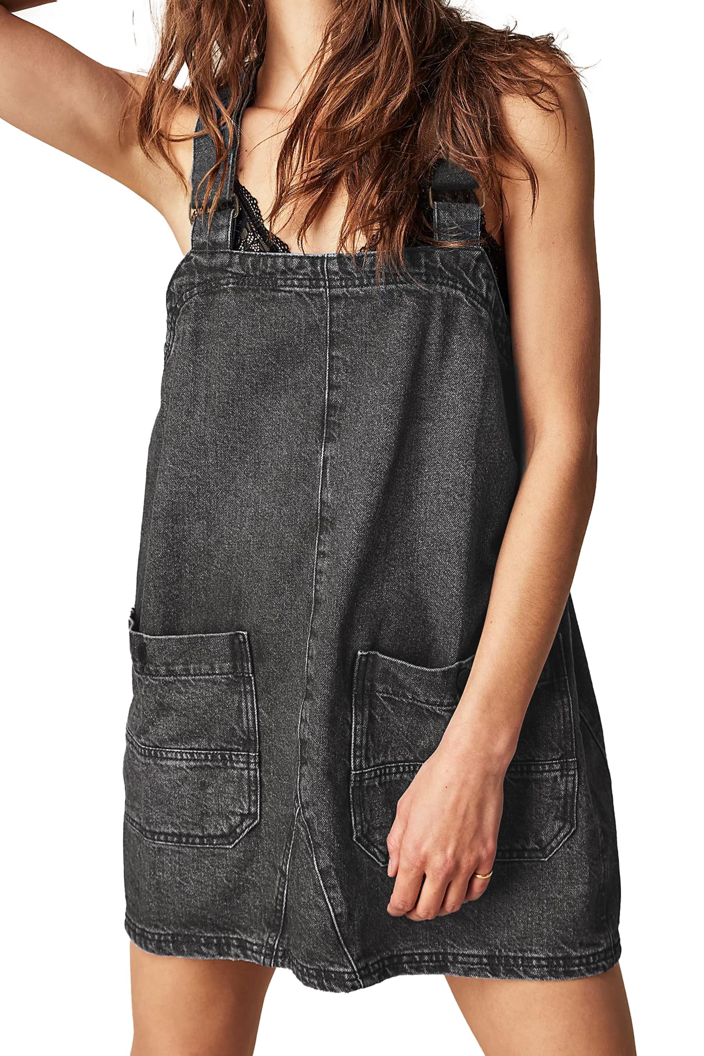 JumppmileWomens Denim Overalls Dress Casual Summer Loose Bib Rompers  Jumpers Adjustable Straps Jean Overall Dress