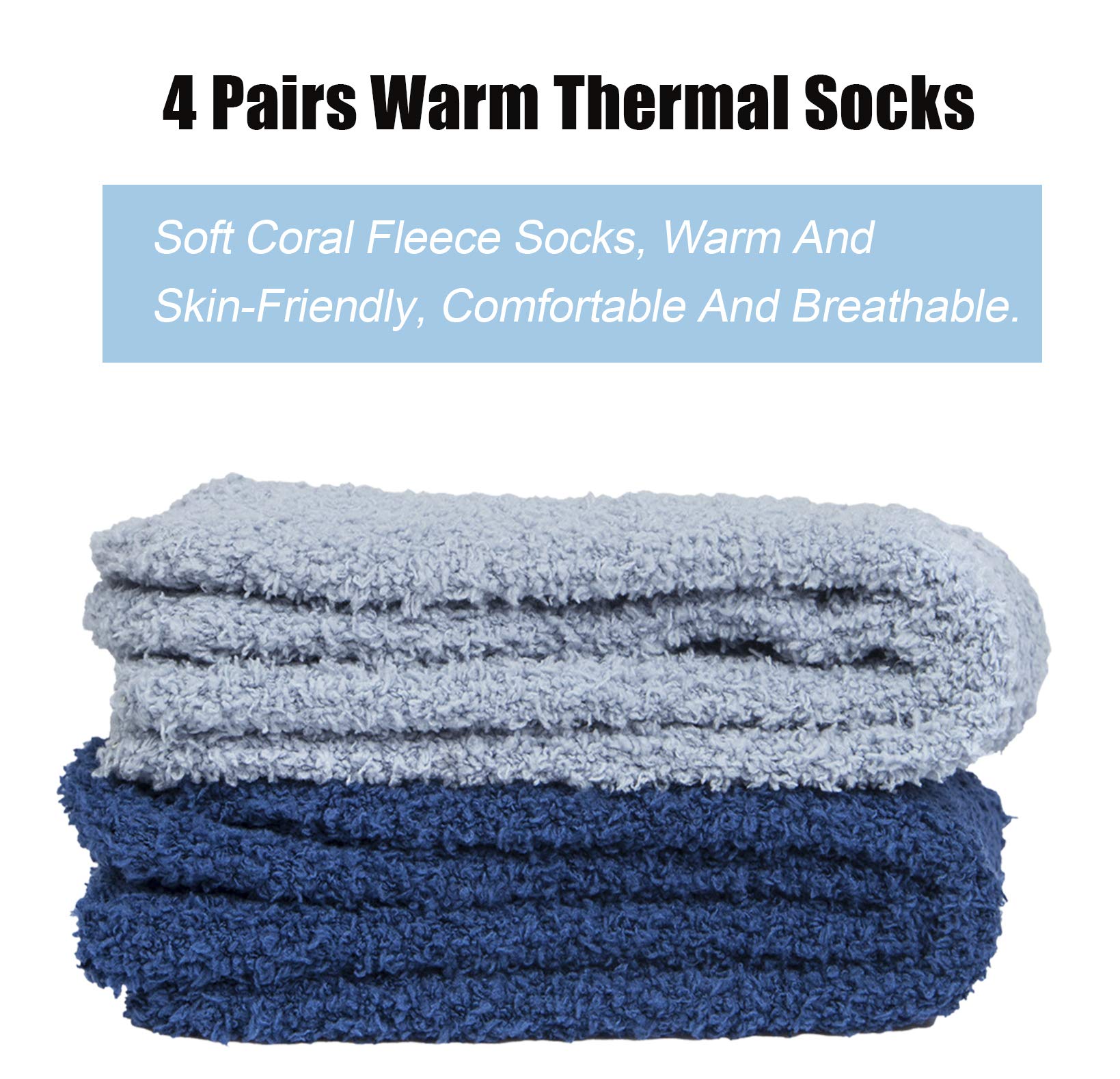Chalier Cozy 4 Pares de Calcetines Mullidos Térmicos Antideslizantes de Invierno para Hombre y Mujer - Cálidos para el Hogar, Talla Única