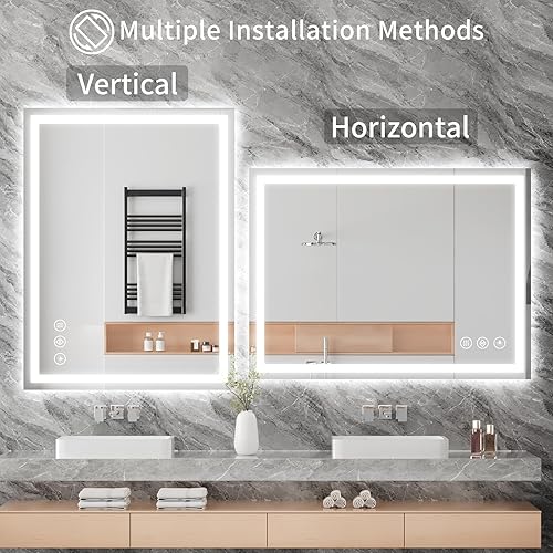 Miniatura 7 de Koonmi 28"x20" LED Mirror for Bathroom, 90CRI Anti-Fog Vanity Mirror with Front and Backlight, Shatter-Proof Wall Mirror with Light, Easy Install