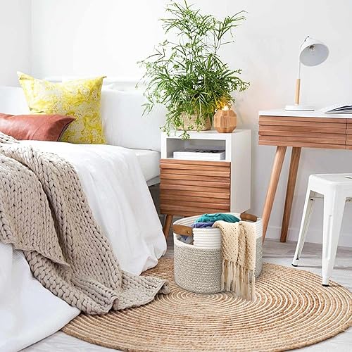 Miniatura 5 de AivaToba Cesta de cuerda de algodón, cesta de almacenamiento para organizar, cesta tejida de 15 x 10 x 9.5 pulgadas con asas, cestas organizadoras