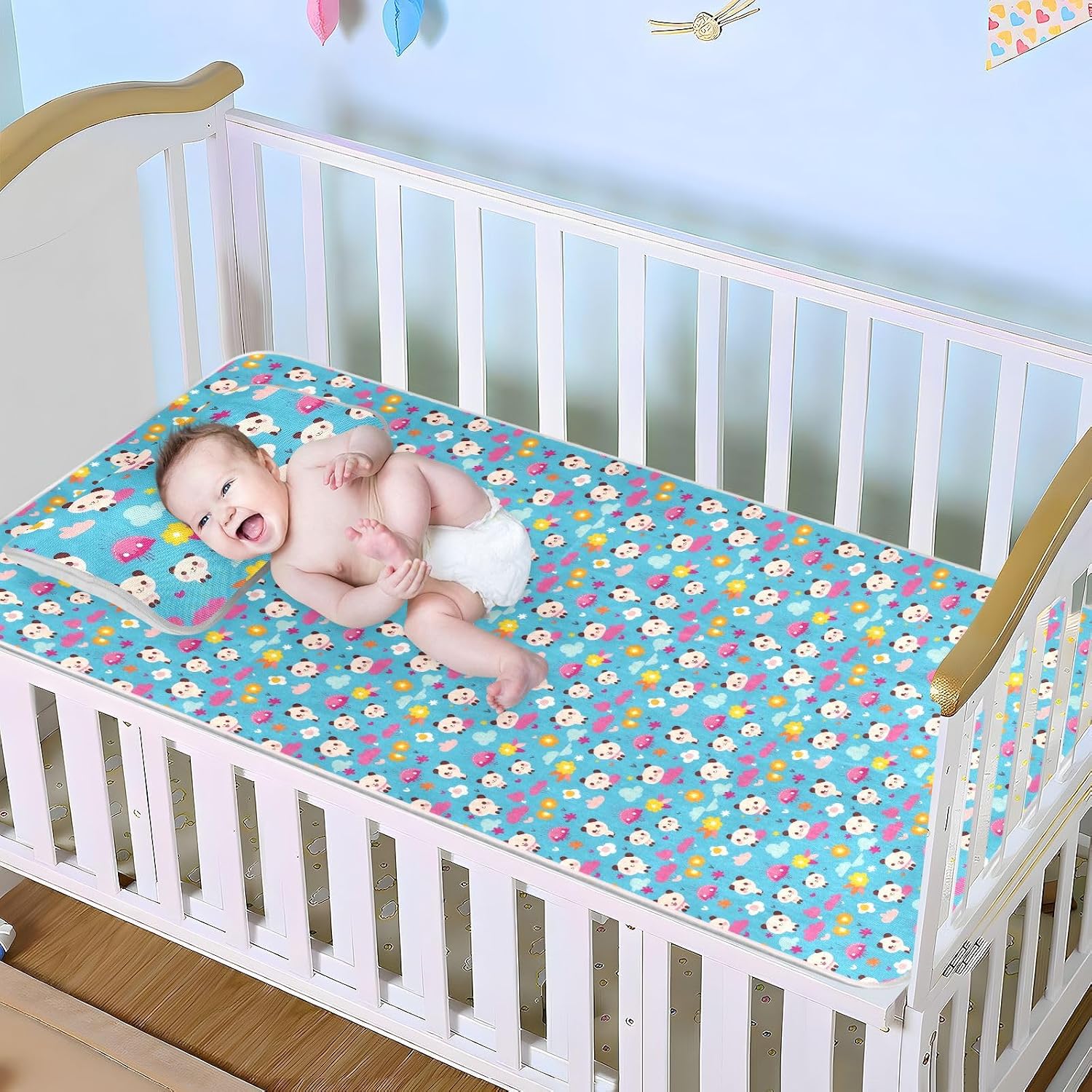 Cartoon Pandas Cute Cooling Baby Toddler Mattress 28" x 52" Reusable Crib Padding for Sides for Baby&Toddler