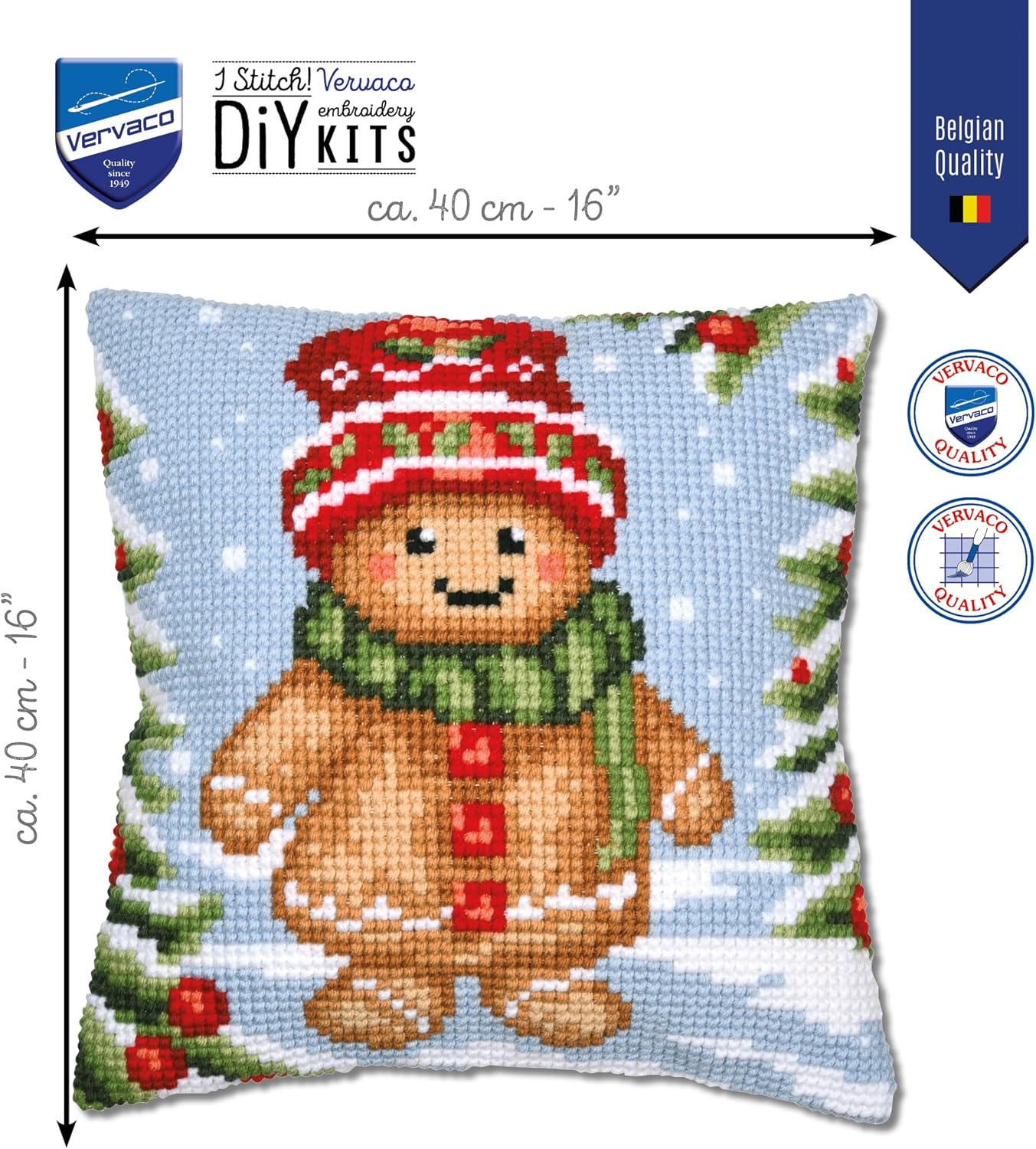 VERVACO Cross Stitch Kit Decorative Cushion Smile of Ginger Crafts Adults Decoration Embroidery Kit Beginners Complete DIY Embroidery Creative Gift ca. 40 x 40 cm Cross Stitch Embroidery