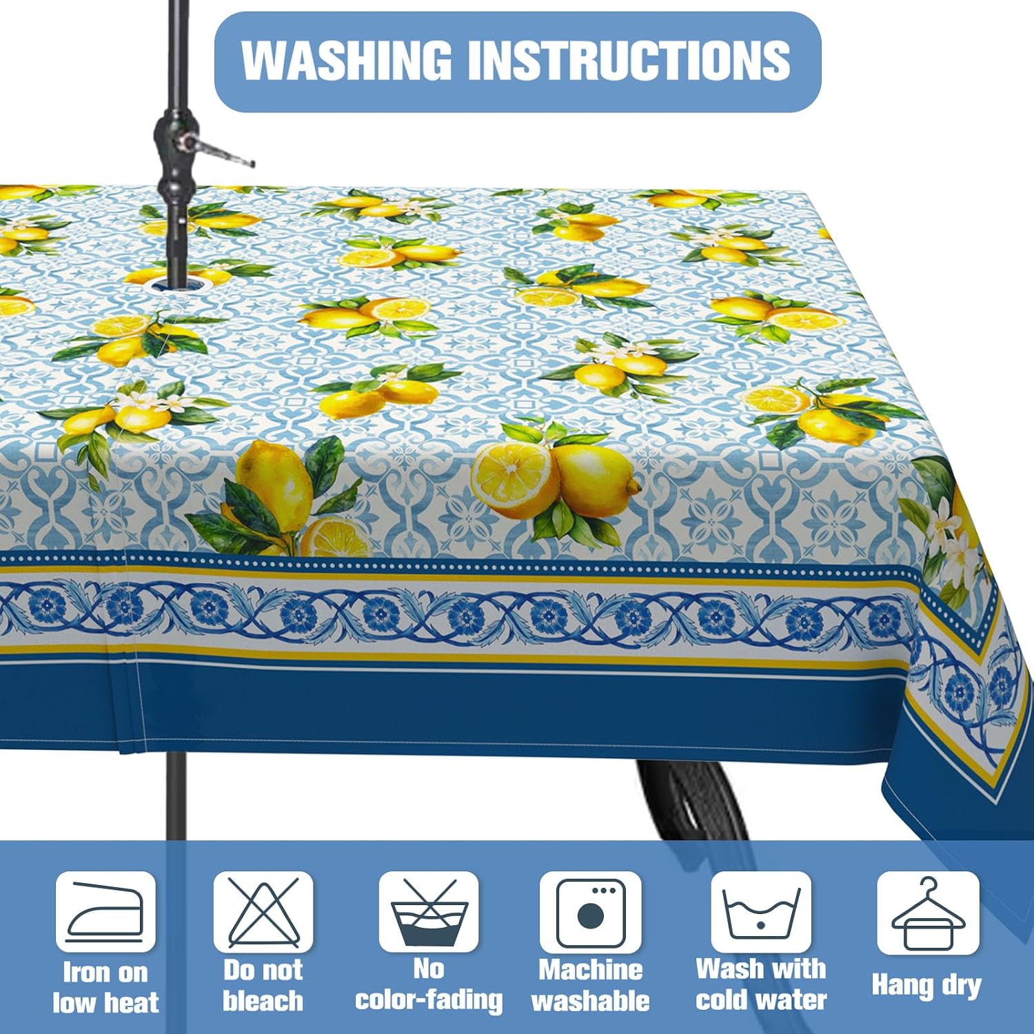 Lemon Outdoor Tablecloth with Umbrella Hole 60" x 120" Waterproof Zipper Table Cloth for Garden - Ideal Patio Table Cover for Picnics, Camping, and Yard Use image 5