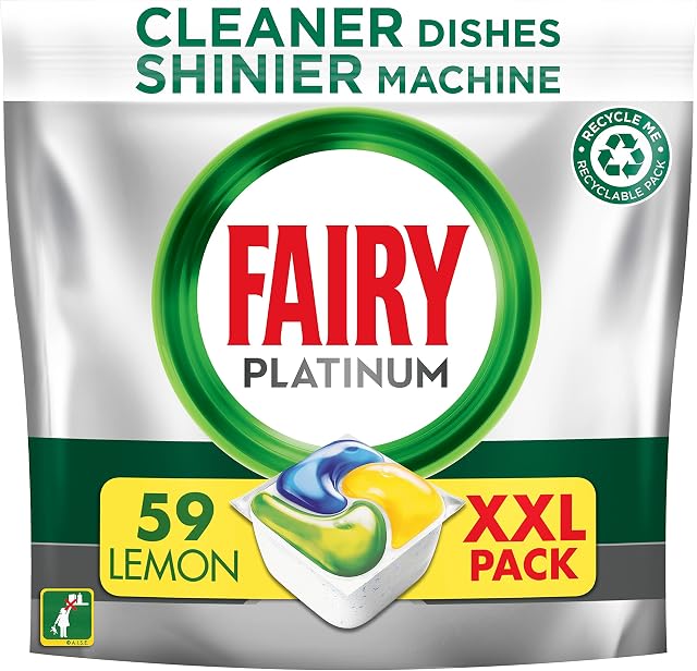 Fairy Platinum All-In-1 Dishwasher Tablets Bulk, 59, Lemon, XXL Pack, With Greasy Filter & Rinse Aid Action