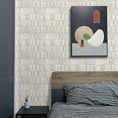 Miniatura 7 de Vamos Tile Azulejo hexagonal largo para salpicaduras  10 hojas adhesivas para salpicaduras de cocina y baño, 12.4 x 12 pulgadas, aspecto de pizarra