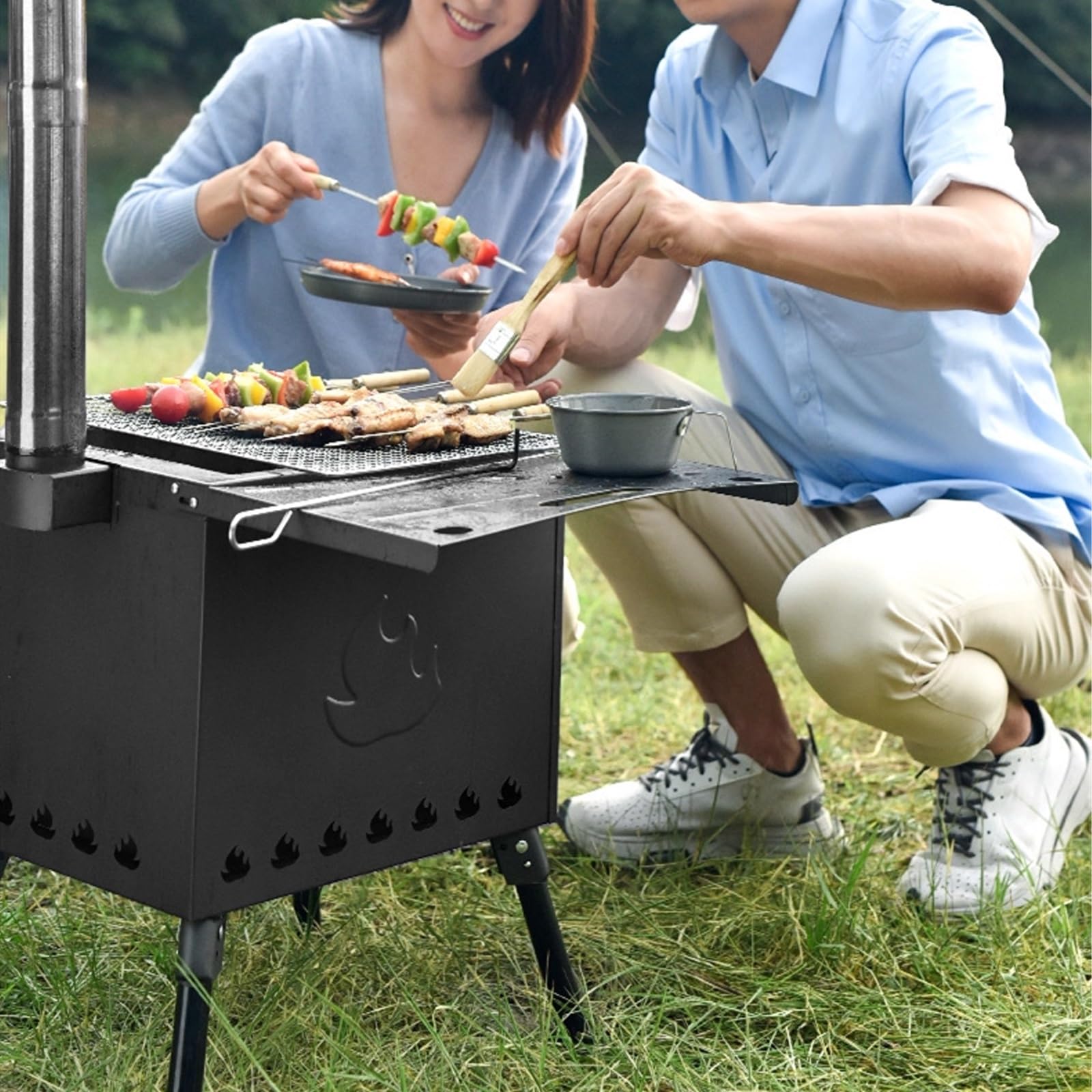 Mini Barbecue Portatile Piano del Tavolo Pieghevole Cucine da Campeggio Tendas Include Maniglia Piano Cottura Rimovibile Adatto per Campeggio e Uso Esterno(B,77.5 * 49.5cm)