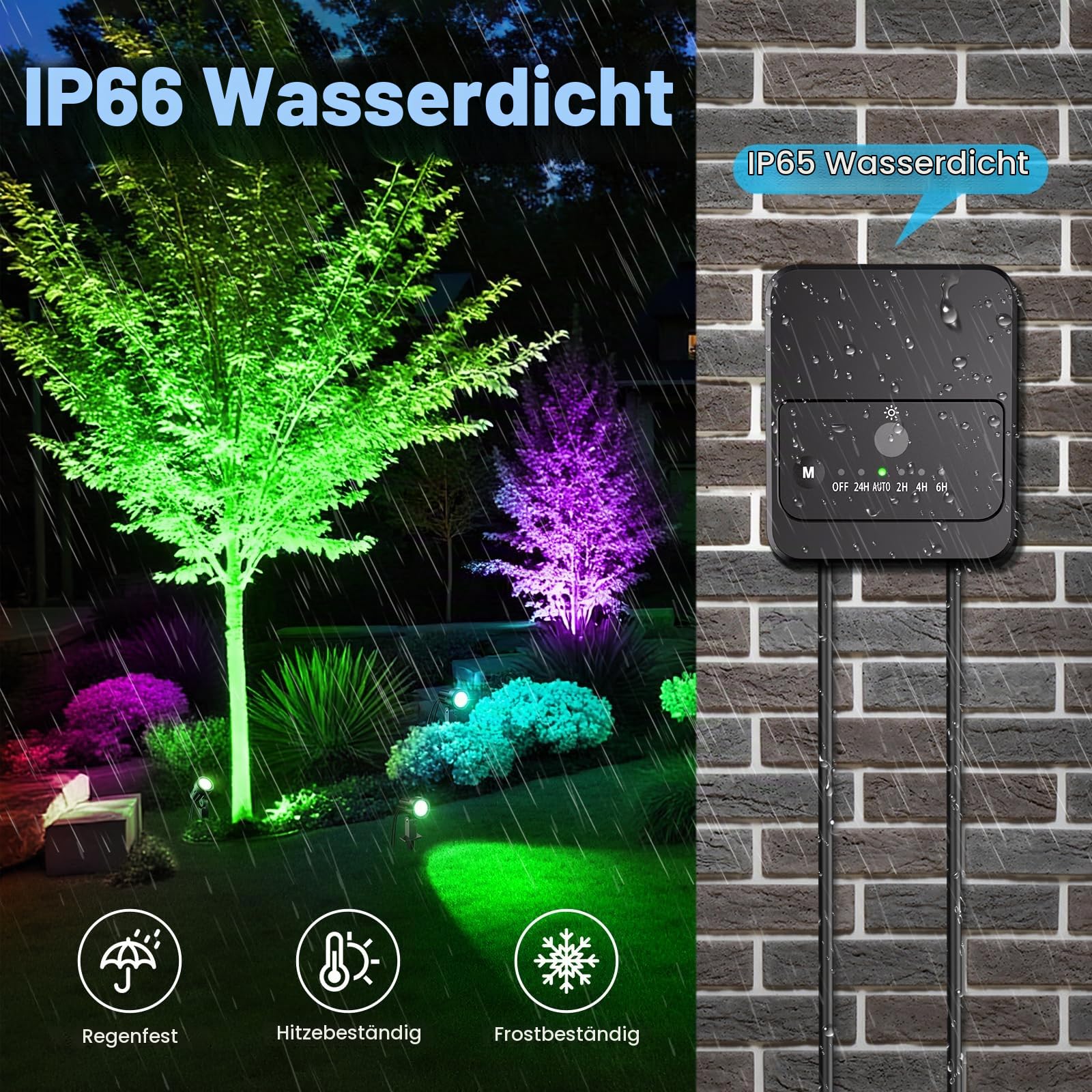 Linke LED-Gartenbeleuchtung RGB 8er-Set mit Fernbedienung | 10 Farben, 30 Dynamik Modi, 2 Helligkeiten, IP66 wasserdicht, Speicherfunktion, Timer, 23m Kabel, Dämmerungssensor