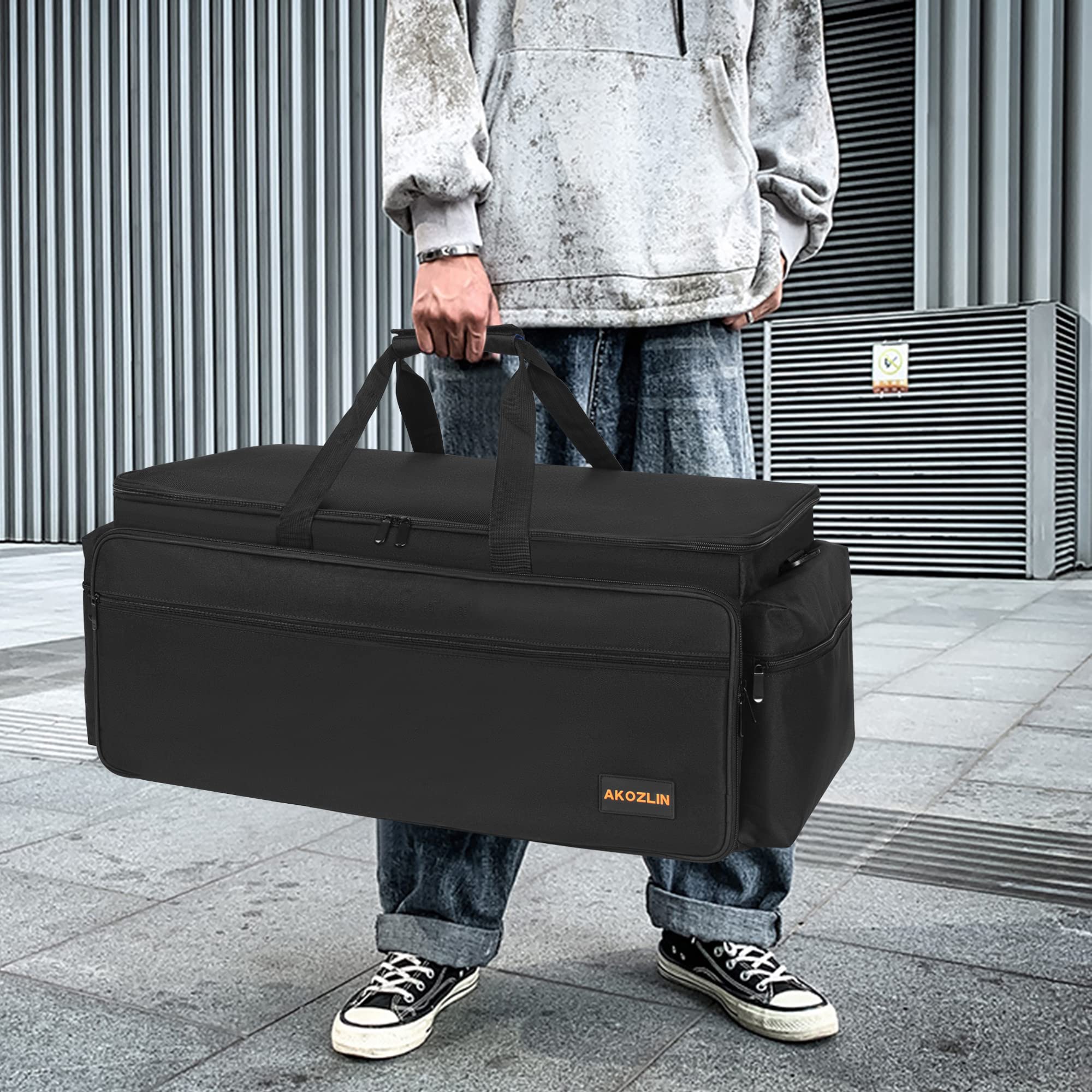 AKOZLIN Torba organizacyjna na kable DJ z odpinanymi przegrodami i dolnymi torbami na kable dla muzyków, podróżna torba Gig na laptopa 15,6", profesjonalny sprzęt DJ, instrument muzyczny i akcesoria