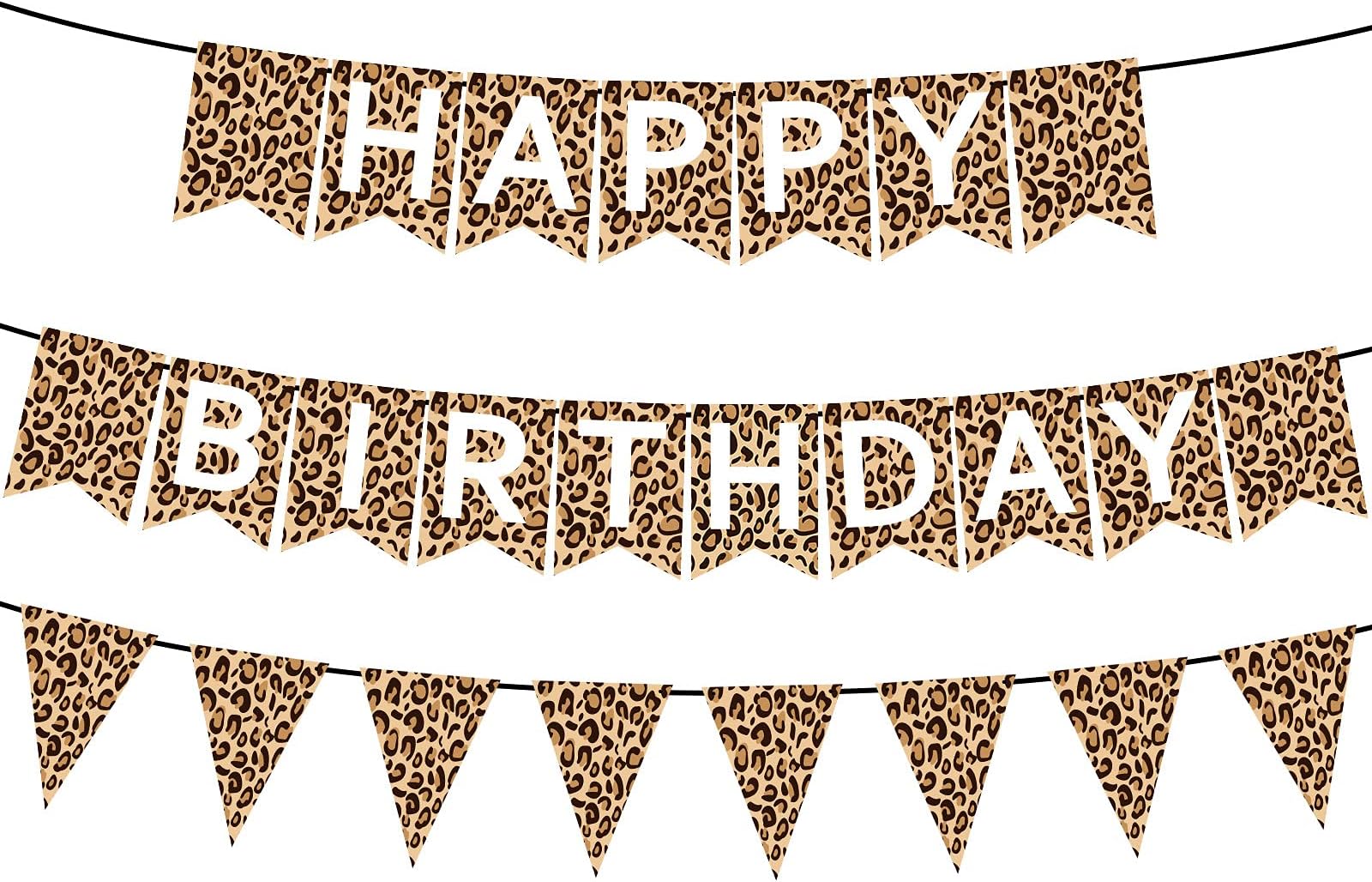 Leopard Print Happy Birthday Banner, Cheetah Print Pennant Banner, Cheetah Birthday Decorations, Cheetah Party Decorations, Jungle Safari Animal Print Baby Shower Theme Birthday Party Supplies