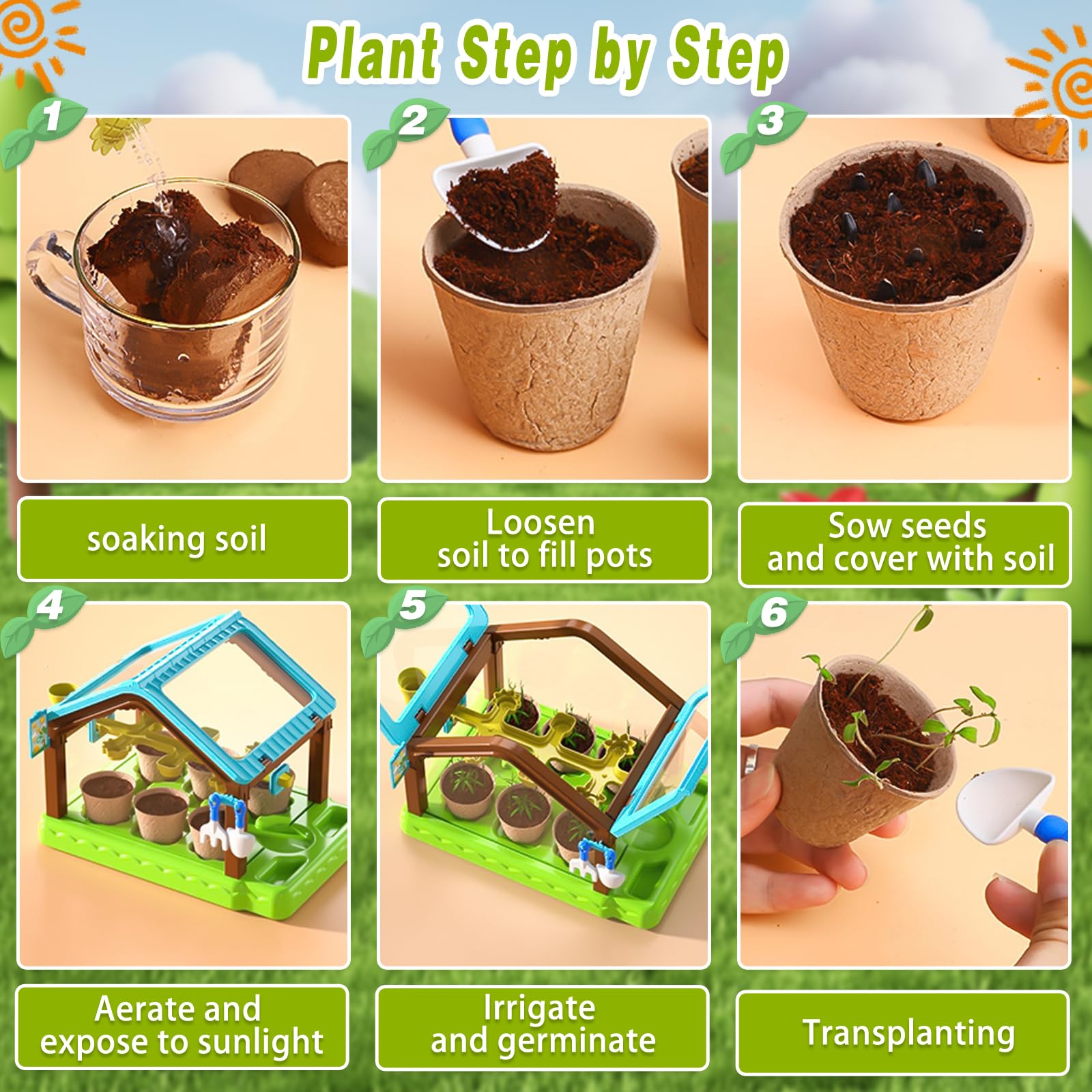 Mostop Kids Gardening Kit Greenhouse Growing Terrarium Kit, Kids Plant Growing kit, Kids Gardening Set with Garden Tools, Watering Can, Educational Creative Thinking Toddler Gardening Set for Kids - Image 3