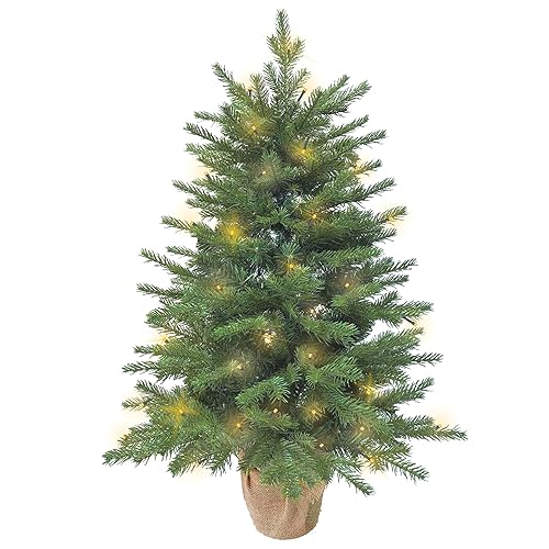 3ft Pre-Lit Mini Fir Christmas Tree,Artificial Pine Xmas Tree,106 PE