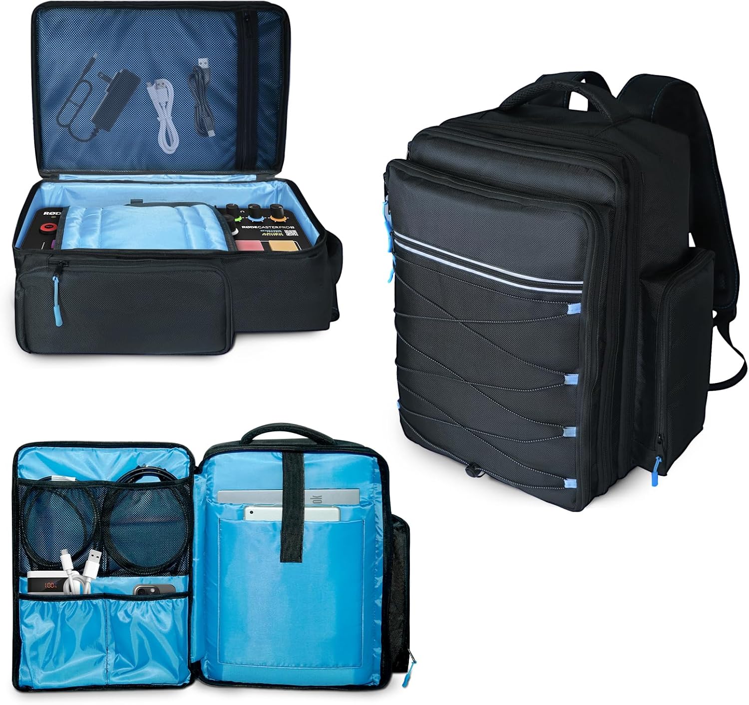 Audio Mixer Travel Case Backpack Compatible with RODECaster Pro/Pro II/Duo,TC-Helicon GoXLR,Yamaha MG06X/MG10XU,DJ Mixer Case Bag with Multi-Pockets for Microphones,Cables & More Podcast Equipment