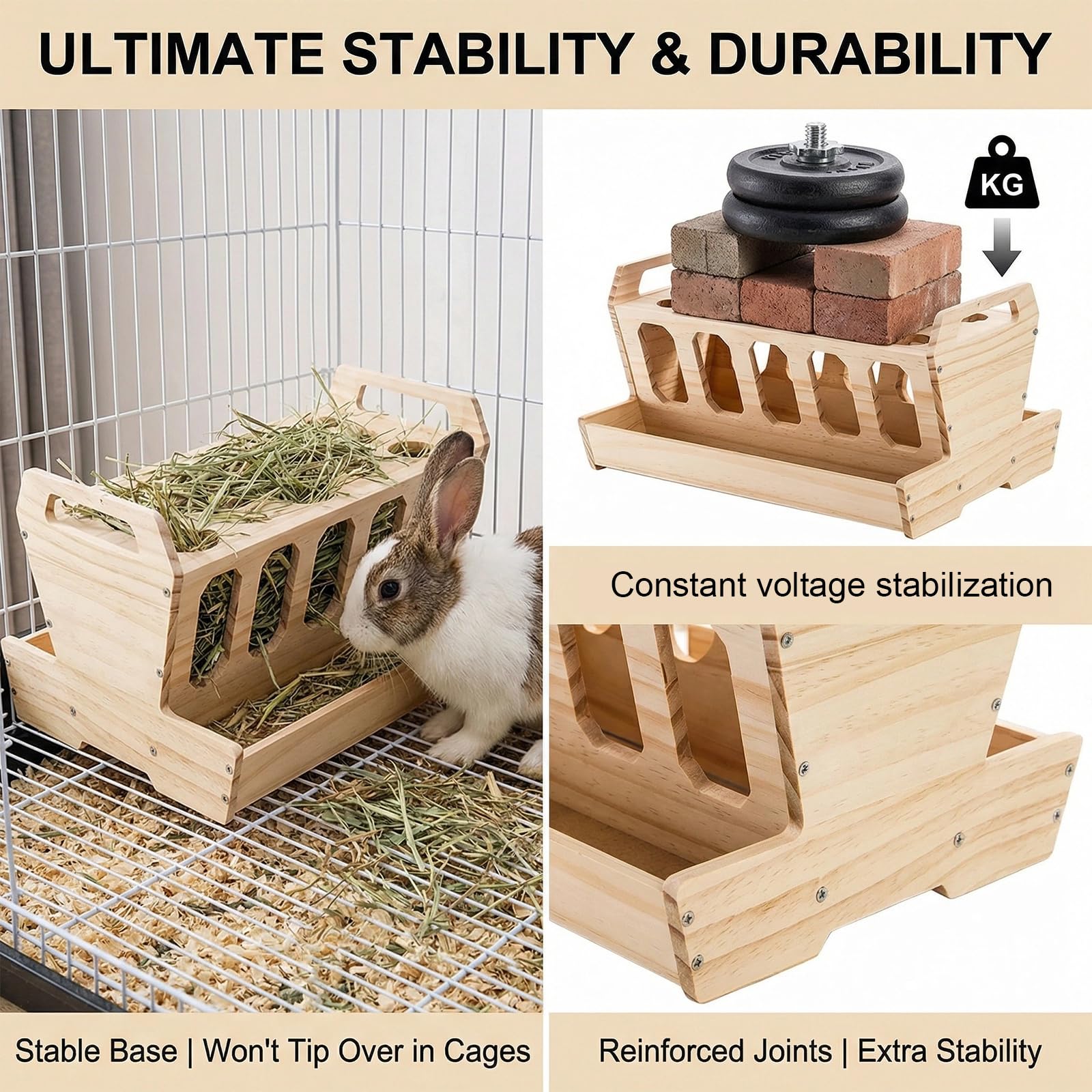 Râtelier à Foin pour Rongeurs, 12*9.4*6.6inch Distributeur de Foin en Bois Grande Capacité, Mangeoire à Foin pour Lapin en Bois, Grand Râtelier à Foin en Boi Lapin pour Lapins Hamsters Cochons d'Inde