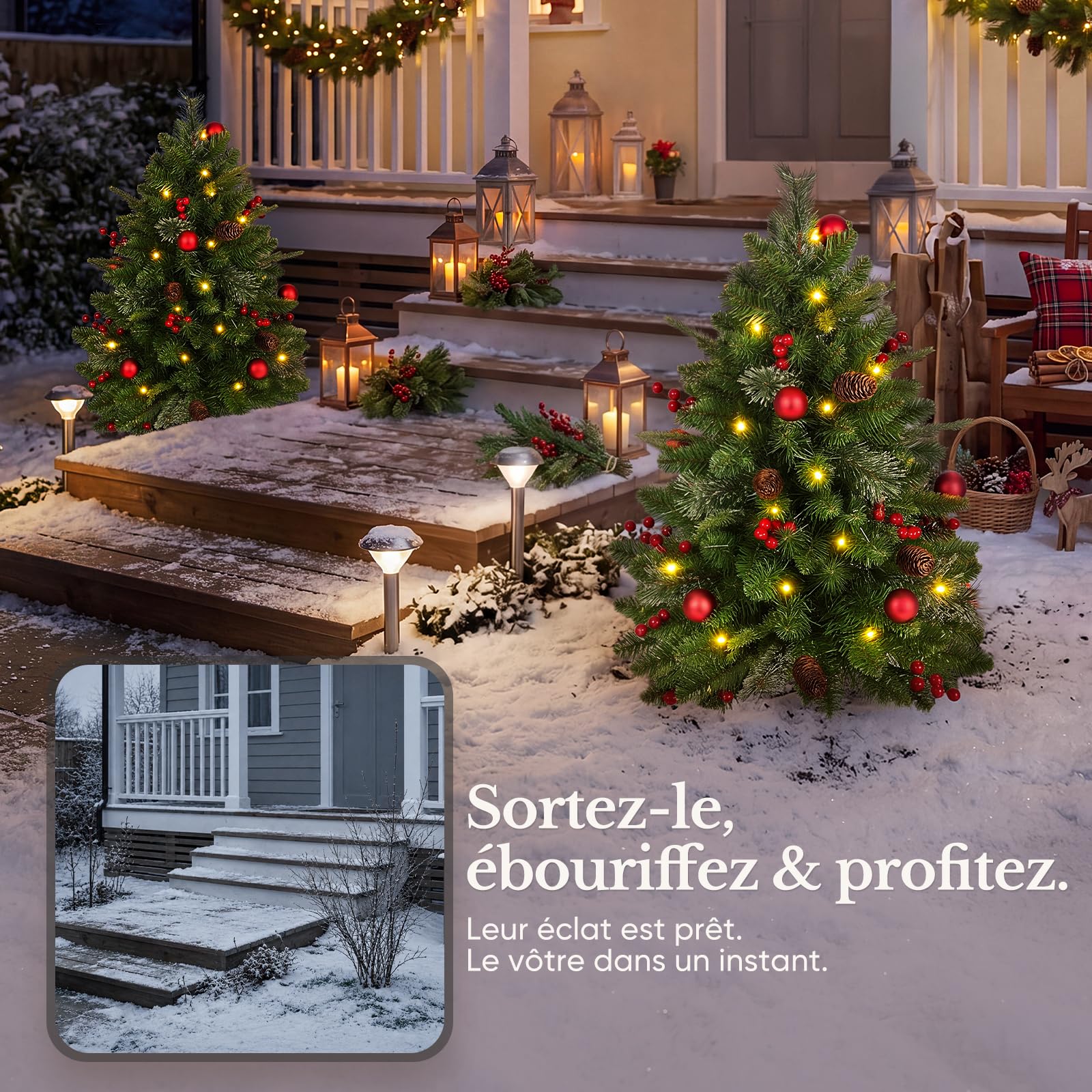 HOKEEPER Lot de 2 sapins de Noël artificiels de 90 cm avec éclairage LED | Sapin de Noël artificiel avec pommes de pin
