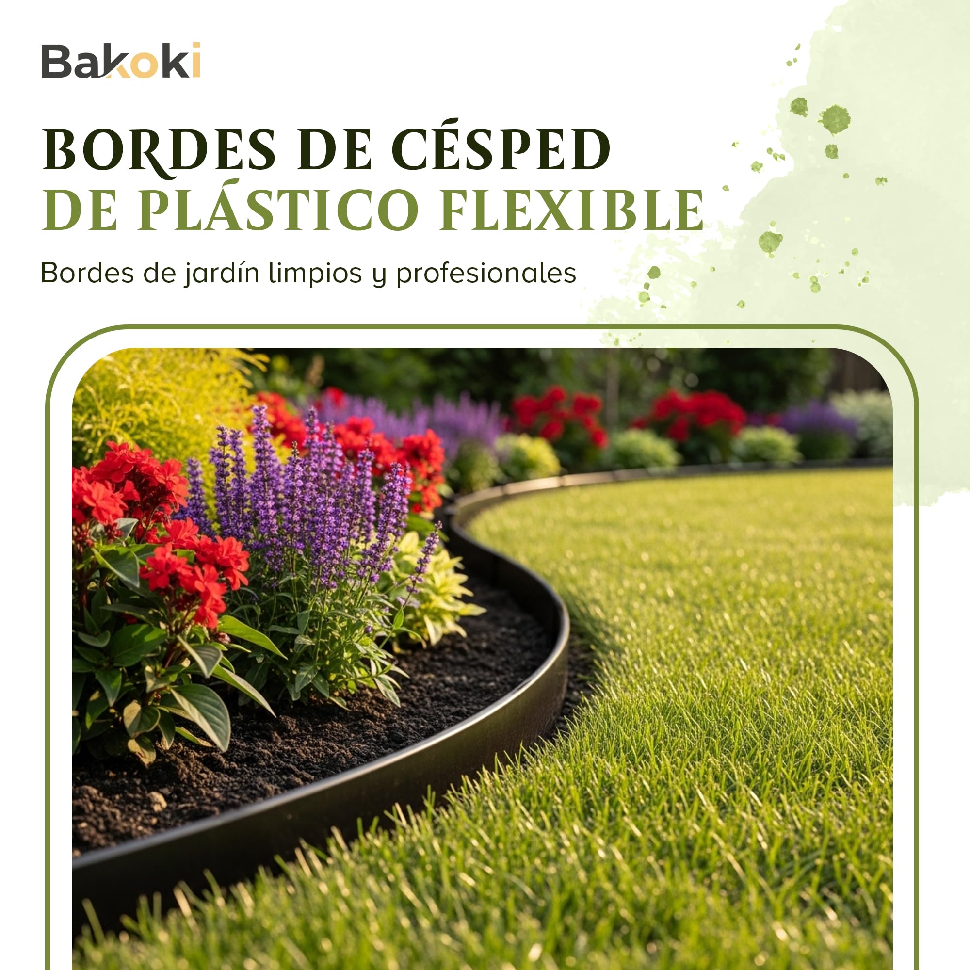 Borde Flexible para césped (10 m, 40 Anclajes de Tierra, 8 cm de Altura), de plástico Negro, Resistente a la Intemperie, Borde Redondo, bordillo Redondo para césped, remate de Corte
