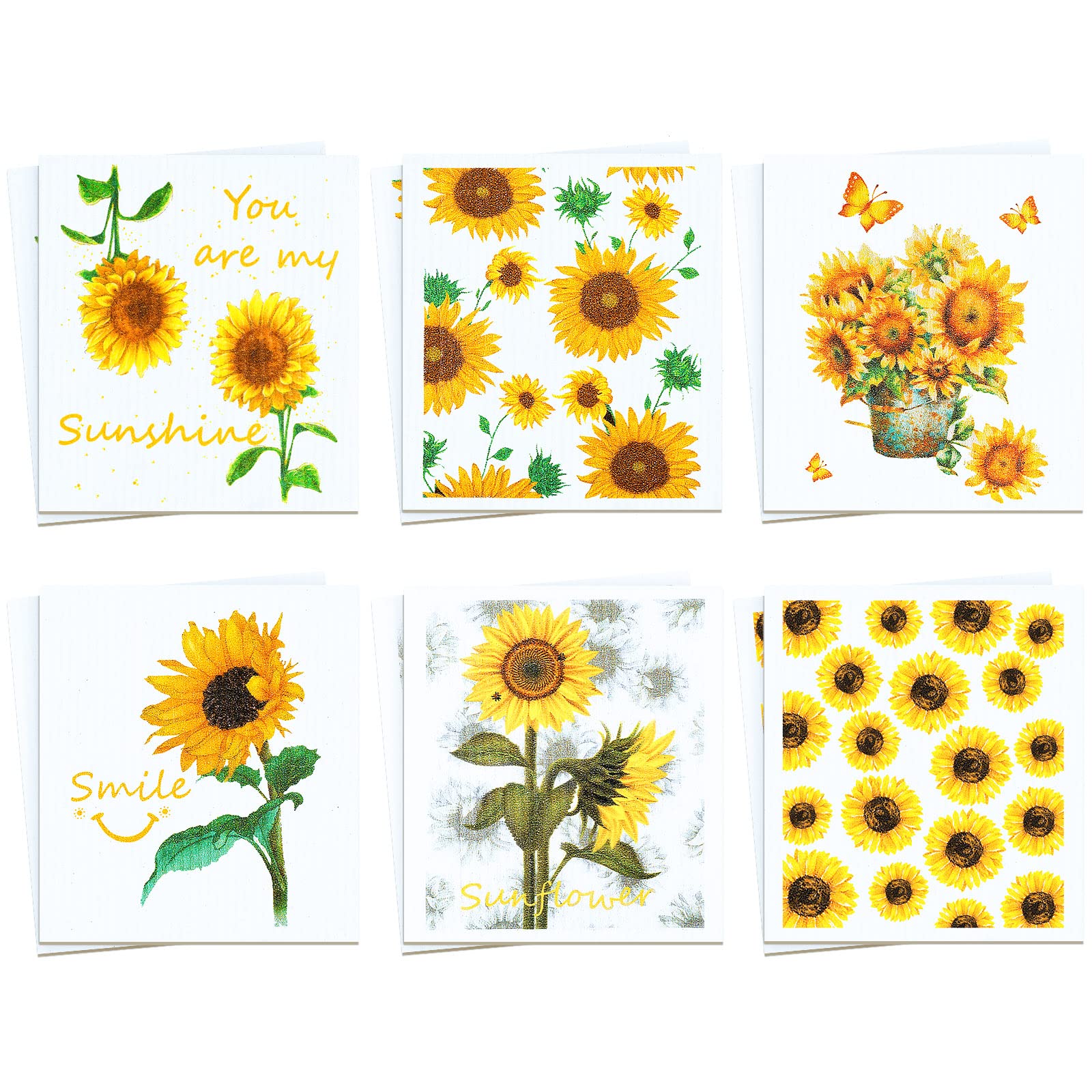 Torchons suédois en éponge lot de 12 essuie-tout lavables motif tournesol