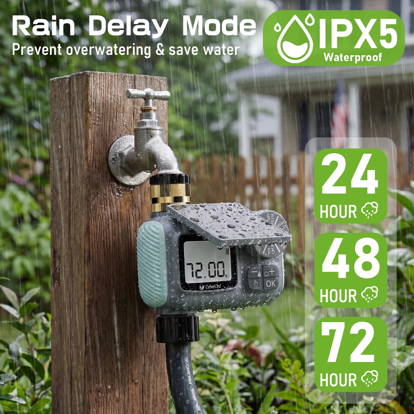 Programmateur Arrosage Automatique Recharge Solaire, Minuteur Arrosage Retard De Pluie, Programmable par Semaine/Heures/Jours d'intervalle, Programmateur d'arrosage pour Jardin,Cour,Pelouse