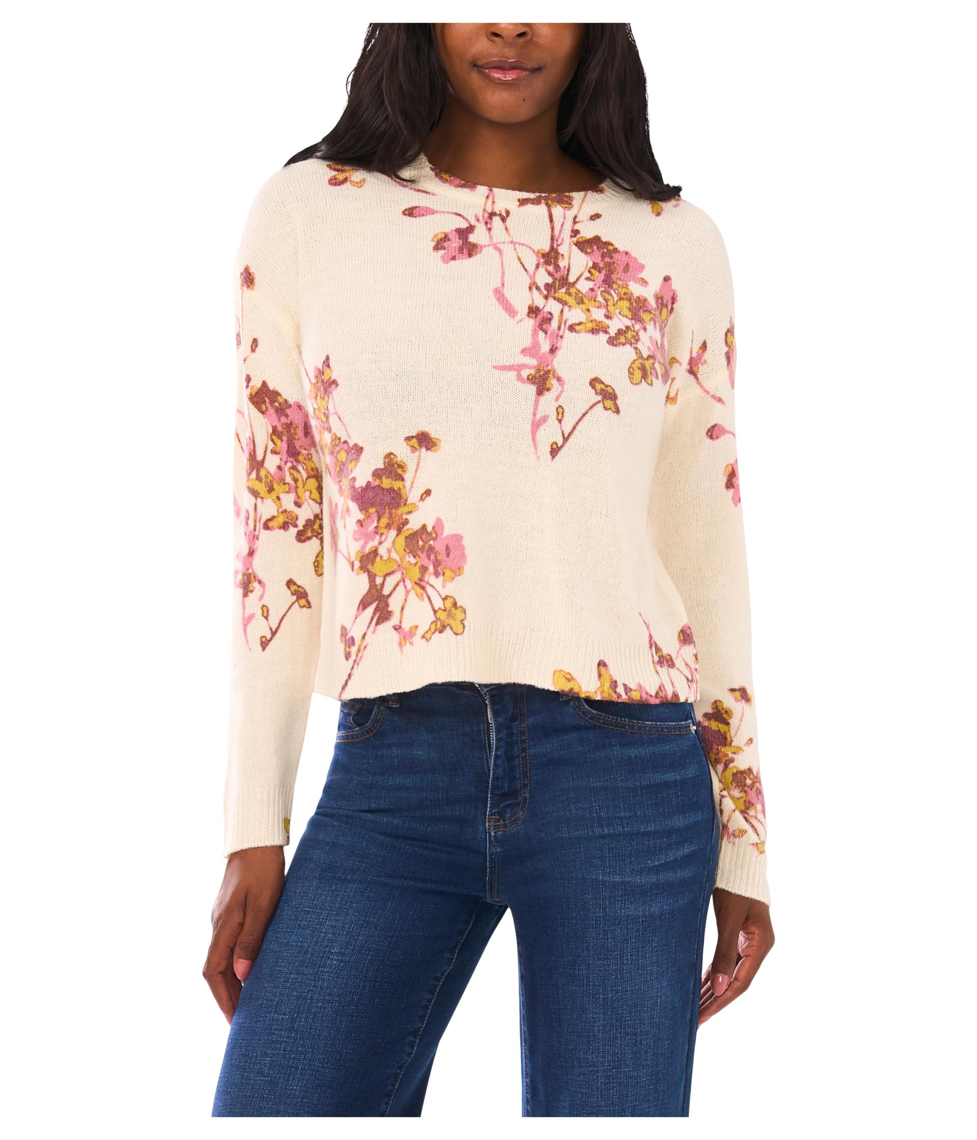 Vince Camuto Womens Electric Bouquets Crew Neck