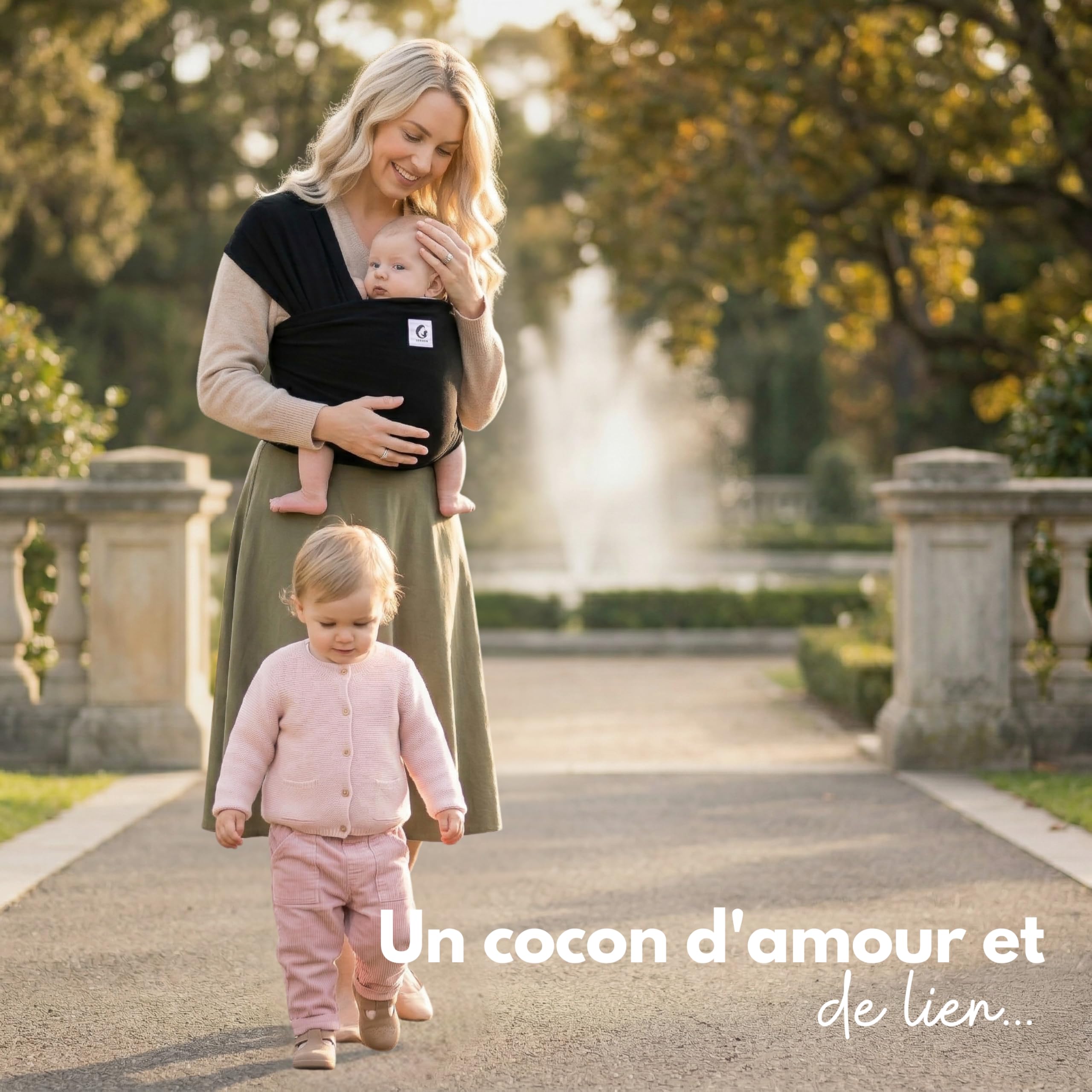ELDOMA Porte-bébé Noir en Écharpe - Porte-bébé Léger et Respirant, Porte-bébé en Écharpe Mains Libres, Porte-bébés du Nouveau-né au Tout-Petit, (3-15kg / 7-35lbs)