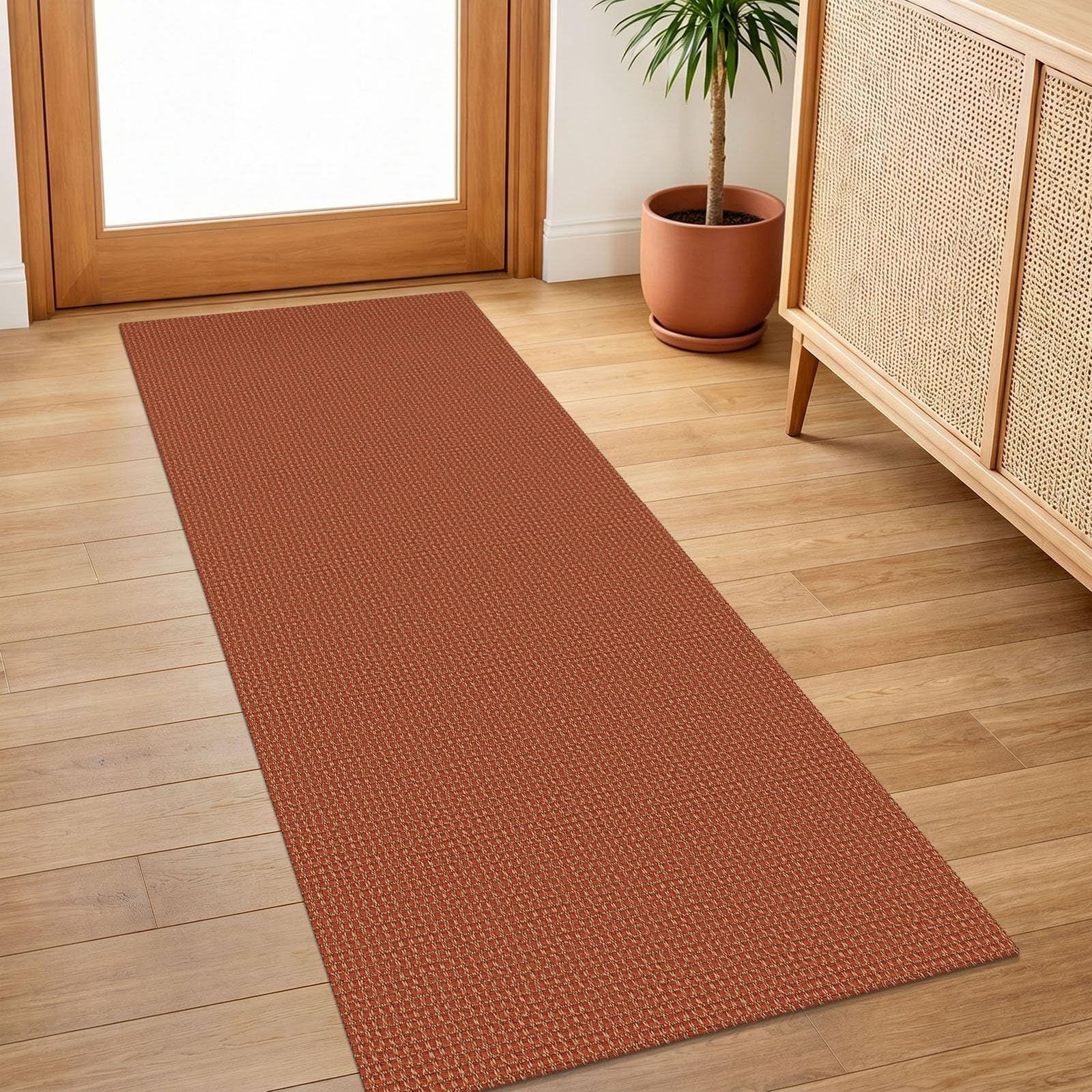 IOHOUZE Washable Runner Rug 2x5 Non Slip Runners for Hallways Entryway Runner Indoor, Kitchen Throw Rug Woven Cotton Floor Carpet for Hall Entrance Bedroom, Burnt Orange/Tan