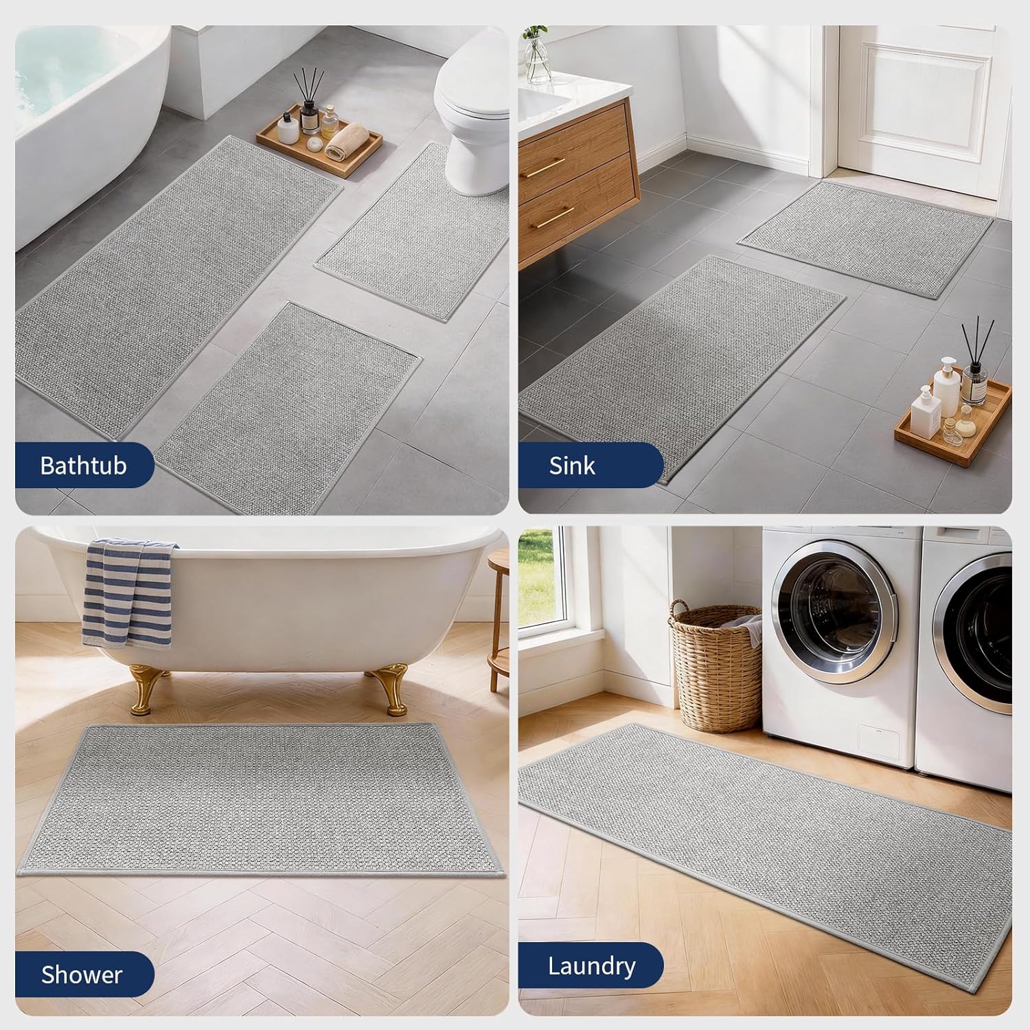 YIHOUSE Gray Bathroom Rugs Sets 3 Piece, Quick Dry Thin Bath Mat with Toilet Rug, Non Slip Absorbent Machine Washable, Bath Runner Rugs for Bathtub Sink Home Decor - Image 7