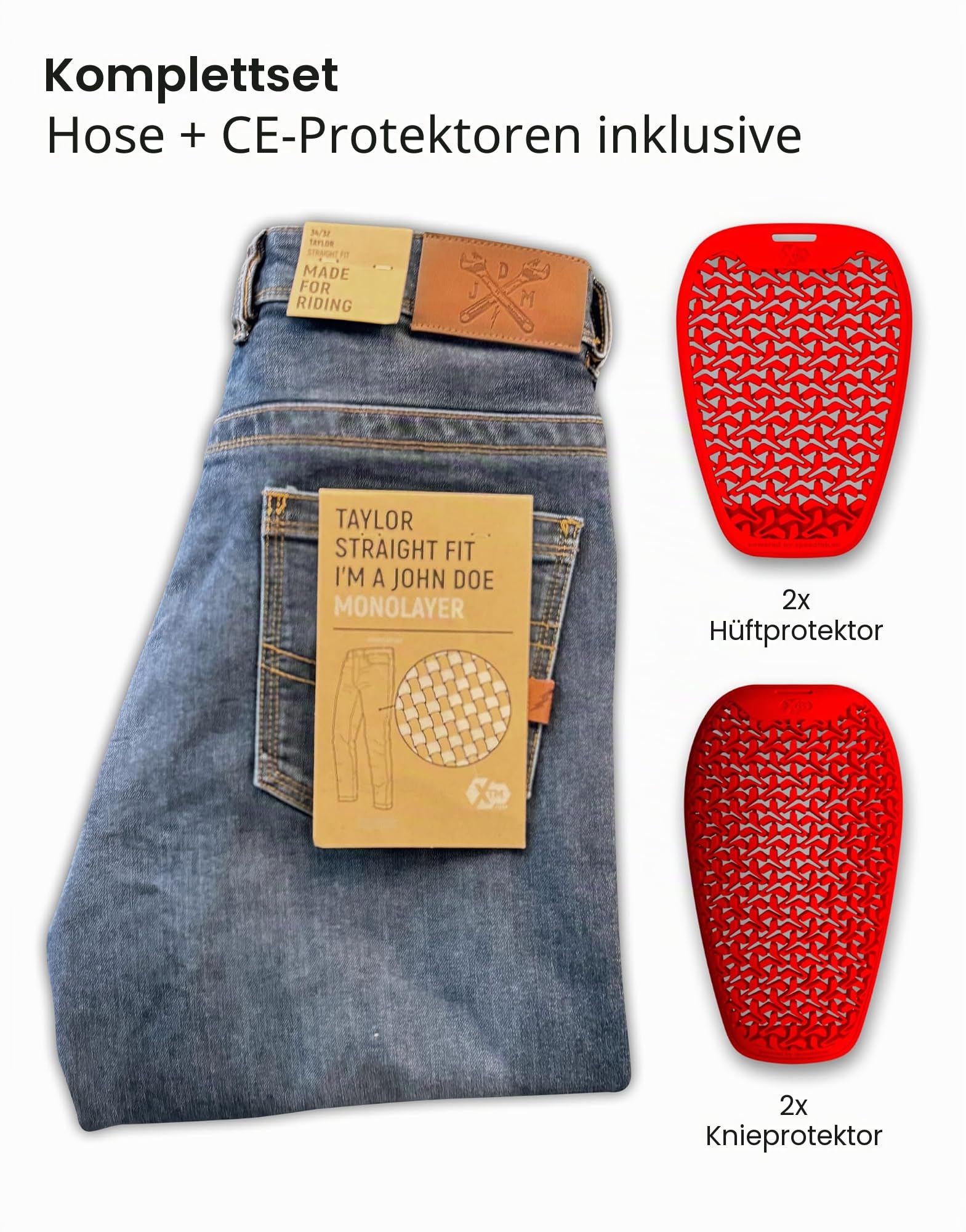 John Doe Taylor Monolayer XTM Motorrad Jeans Stretch Atmungsaktiv mit Protektoren