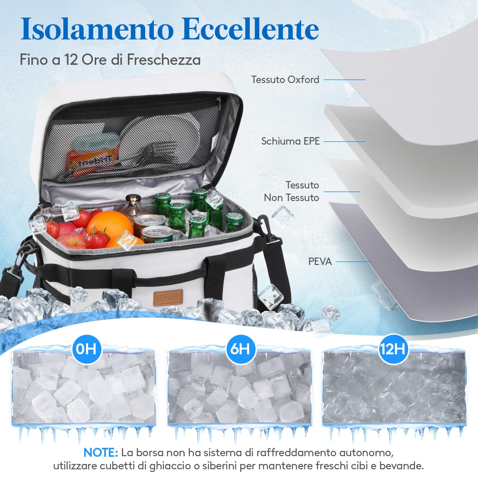 Lifewit Borsa Termica 20L, Borsa Frigo Grande per Uomini & Donne, Cooler Bag Portatile con Manici Multipli, Borsa Porta Pranzo, Lunch Bag per Picnic, Campeggio, Barbecue, Grigio Seta