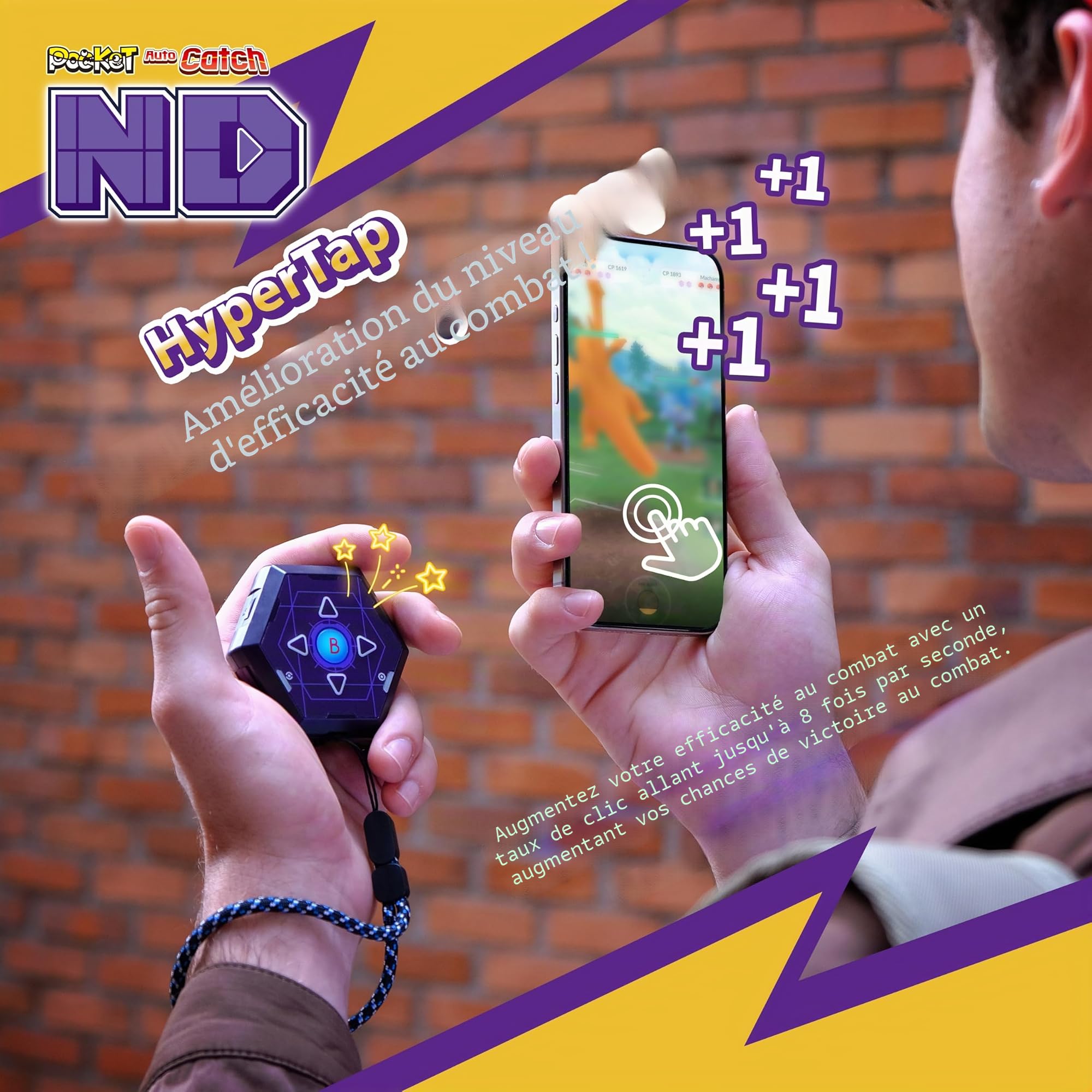 Brook Auto Catch ND Édition Exclusive Officielle – Dispositif Auto Catch Pokémon, Double Compte, Recharge USB‑C, Bracelet ND (Noir), Porte‑clés Inclus
