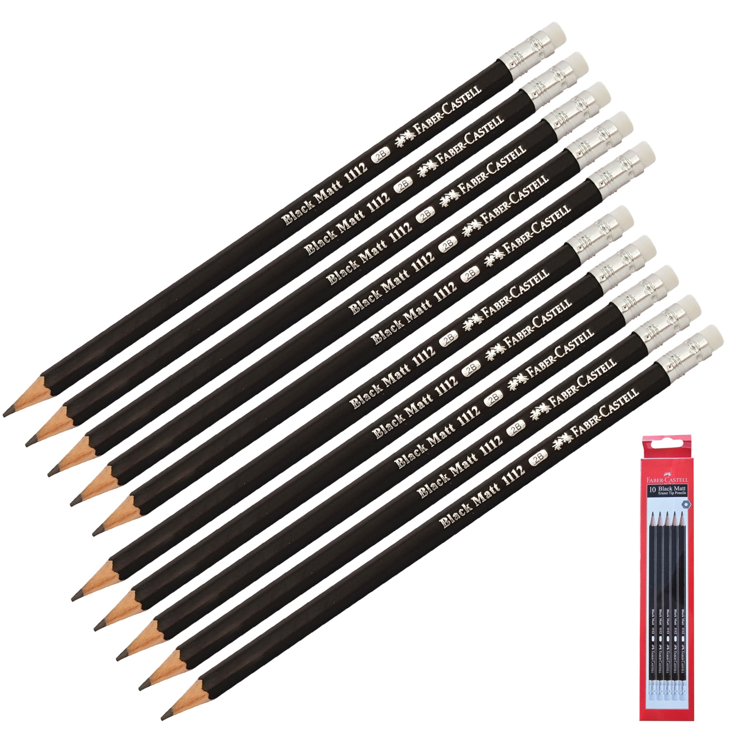 Faber-Castell Sketching Pencils, 2B Graded + Rubber Tipped, Pack of 10, Professional Drawing Graphite Lead Pencils, Sketch Draw Shade Write Tone Draft Use