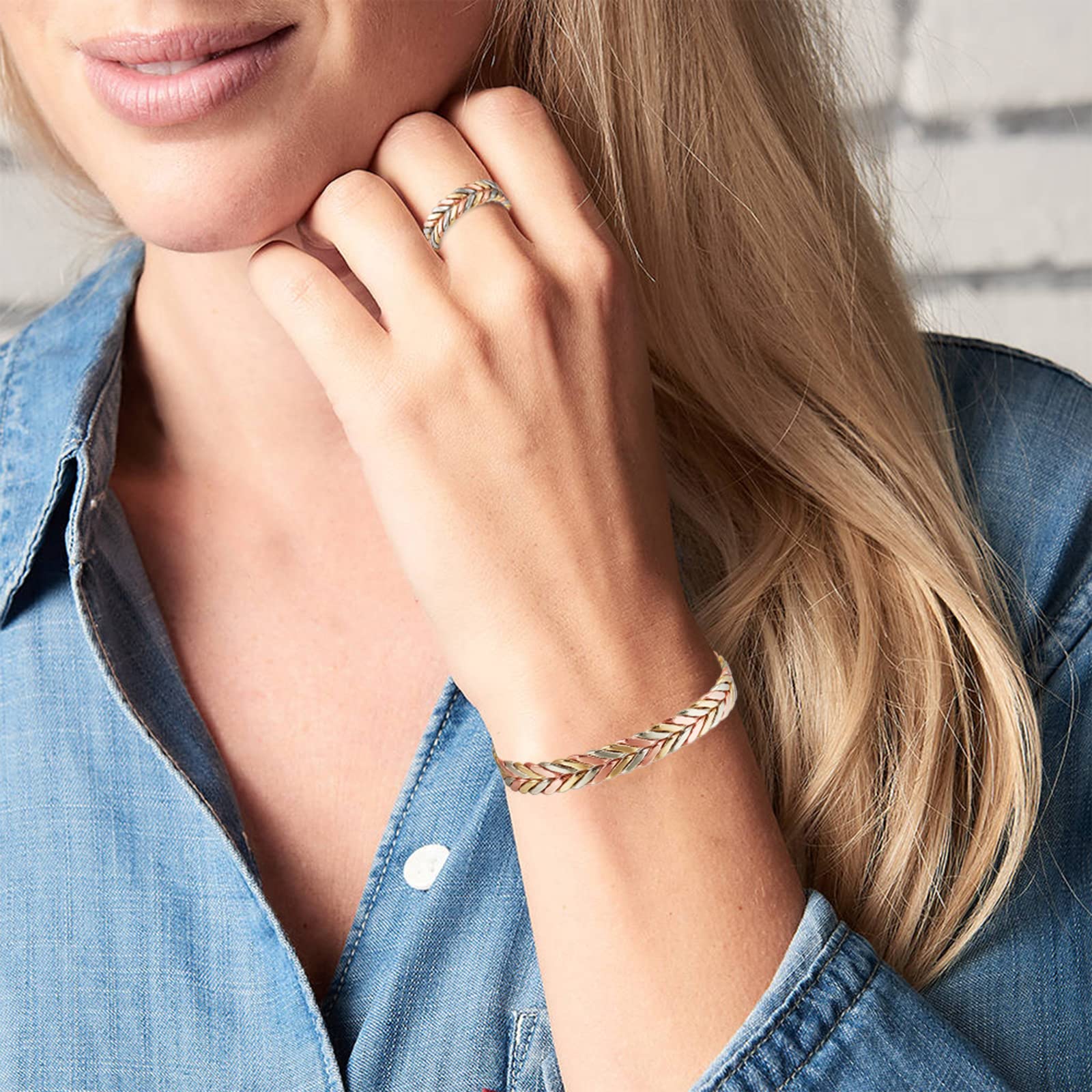 Bracelet magnétique en cuivre tissé – Soulagement de la douleur de l'arthrite et drainage lymphatique magnétique – Bijoux tricolores réglables en cuivre – Cadeau tendance pour femme