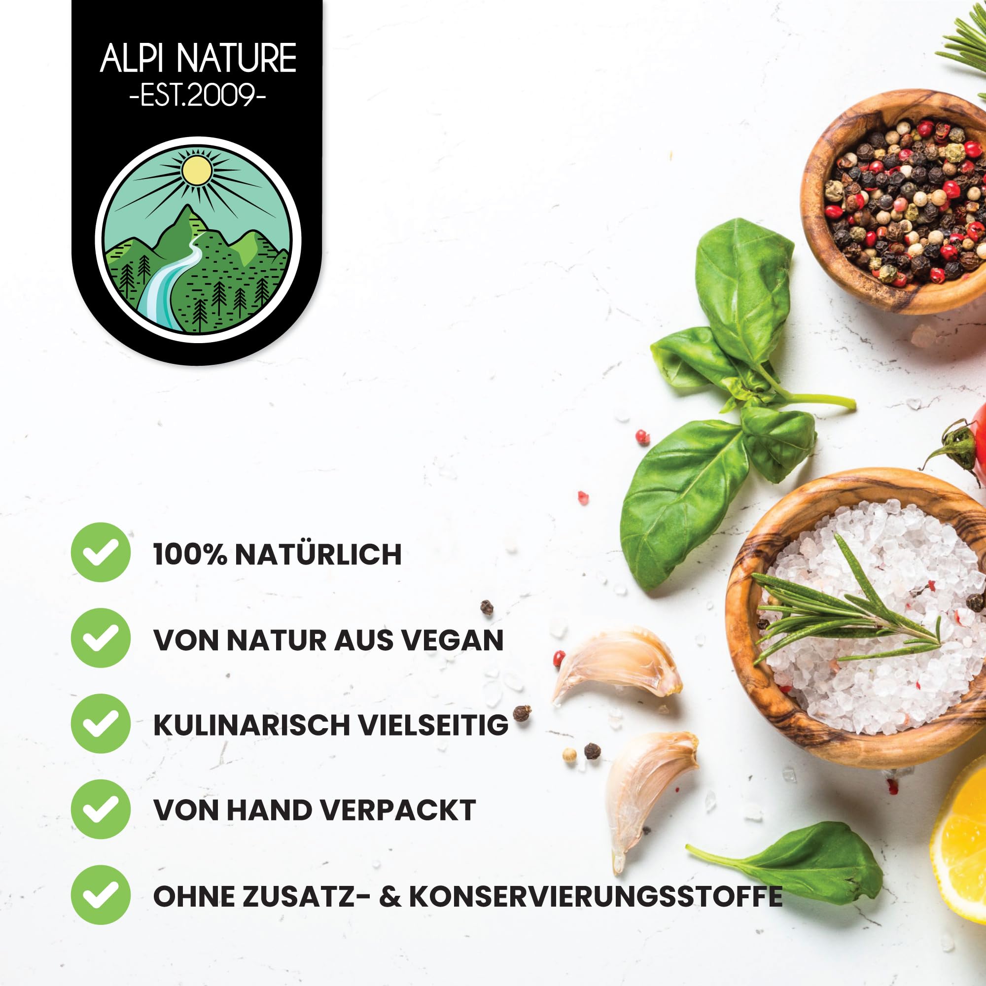 Alpi Nature Schwarzer Pfeffer gemahlen 1kg, Pfefferkörner schwarz, Pfeffer schwarz gemahlen