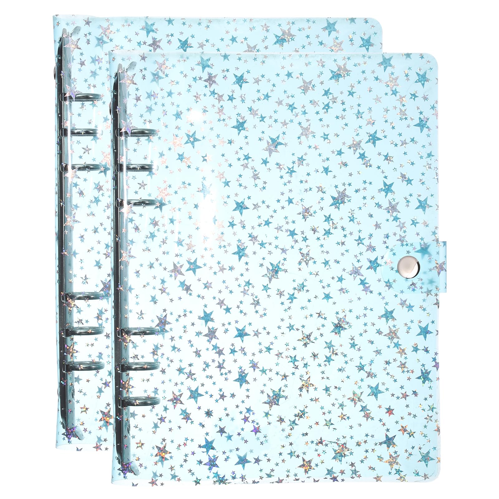 PATIKIL A5 Binder Cover, 2 Pcs Soft PVC 6-Ring Stars Pattern Refillable Notebook Shell with Snap Button Closure Loose-Leaf Journal Folders for DIY Meeting Notebook, Blue