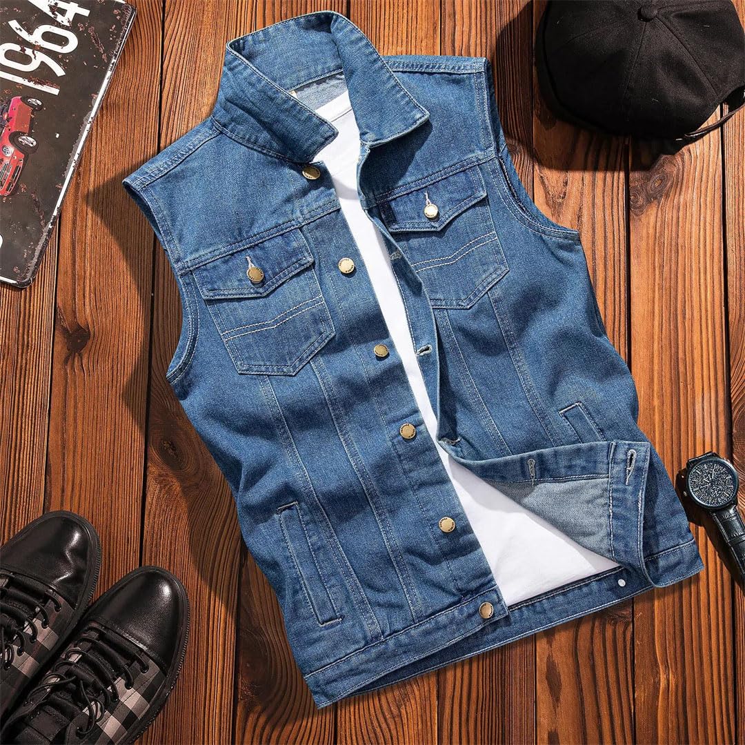 Uomo Strappato Senza Maniche Jeans Giacche Uomo Tasche Gilet Denim Gilet Cowboy Maschio Canotta